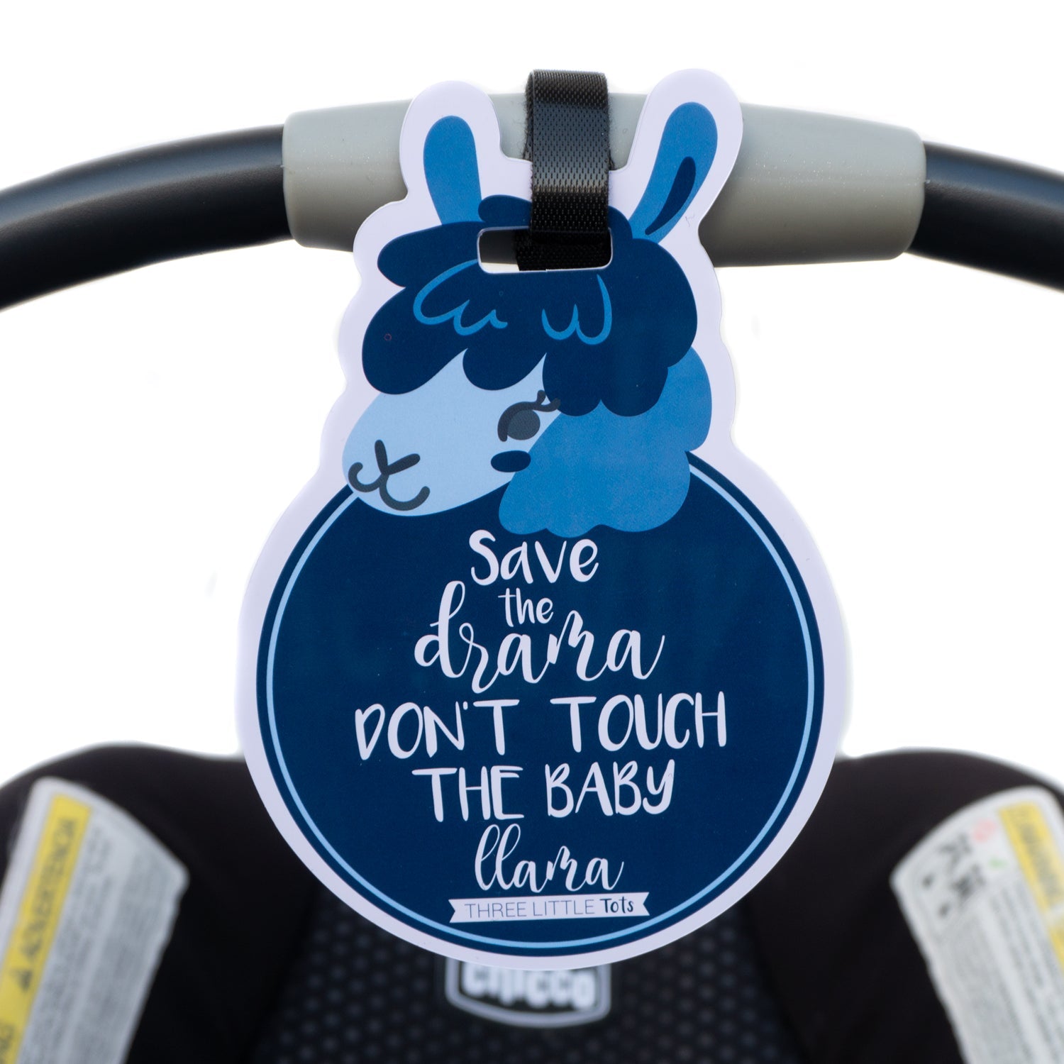Blue Llama No Touching Baby Car Seat Tag