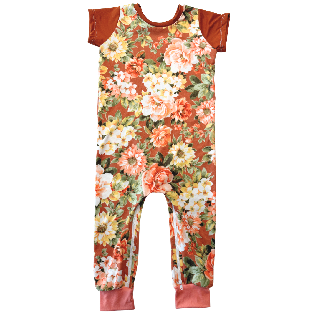 Rust Floral Zip Romper