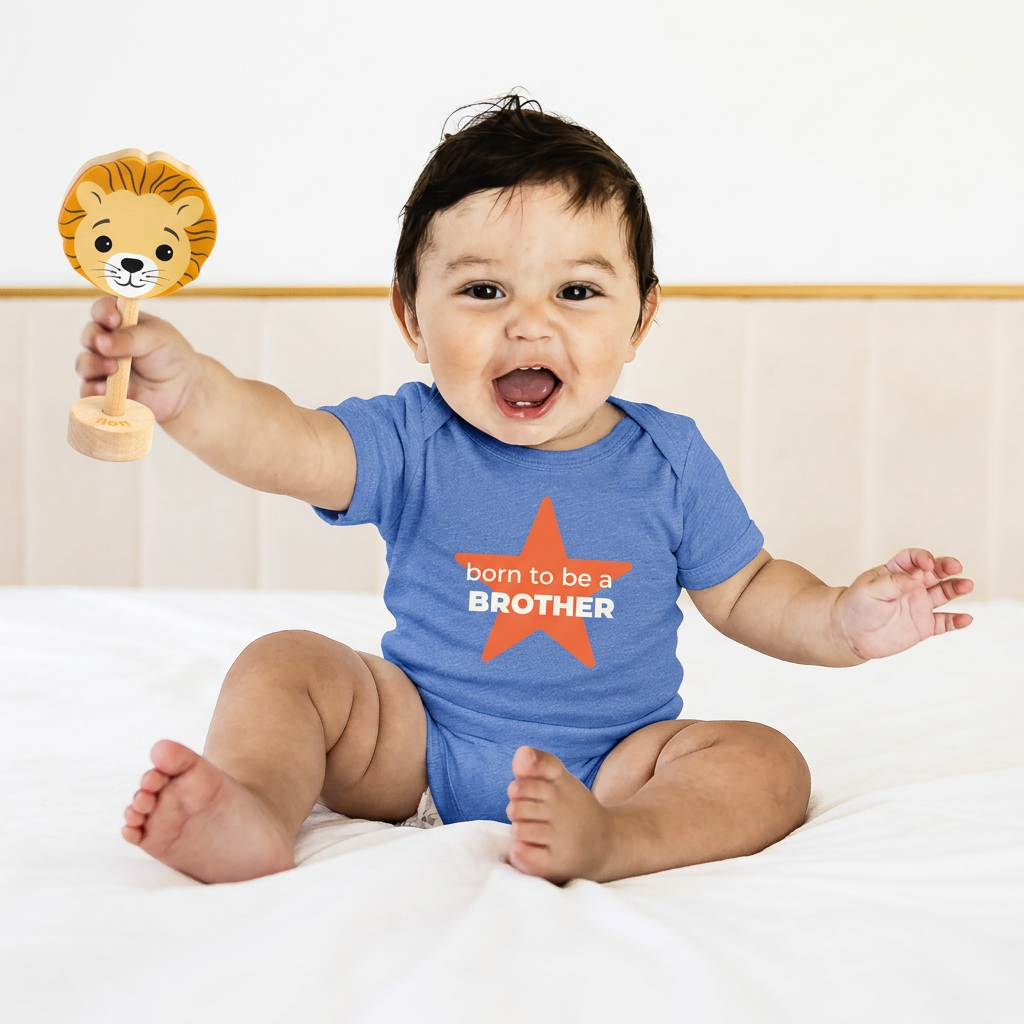 100% Airlume Combed, Ring-spun Cotton Onesie  - Born To Be A Brother (size 3-6 Mo)