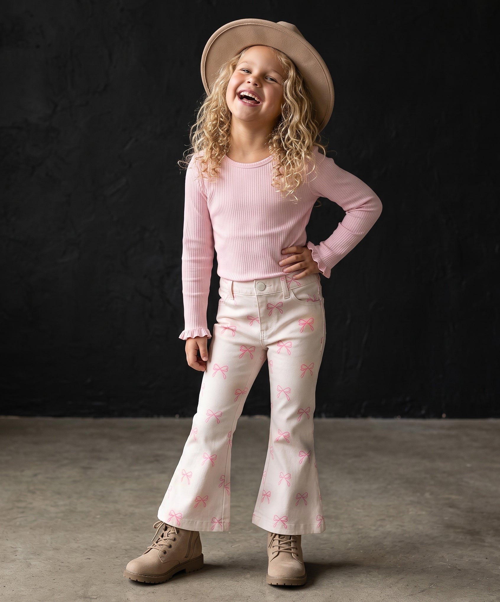 Pink Bow Flare Jeans
