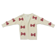 Girls Bow Cardigan In Wild Rosewood