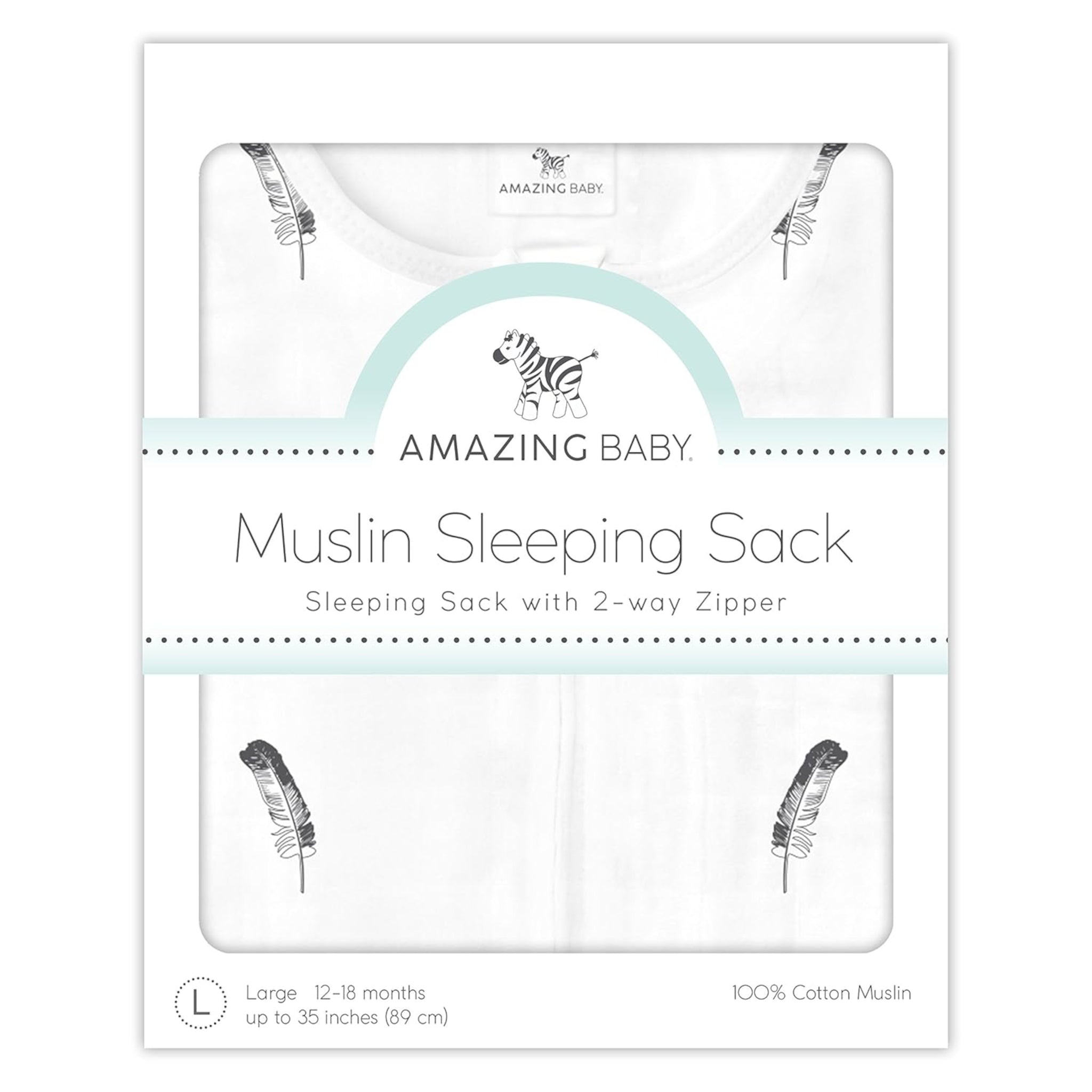 Amazing Baby - Muslin Non-weighted Zzzipme Sack - Little Feather, Soft Black