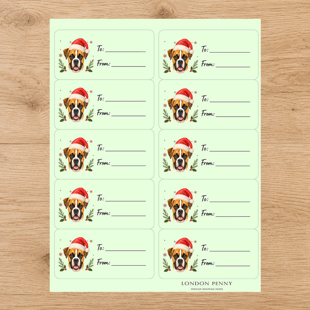 Boxer Santa Paws Gift Tag Sticker Sheet