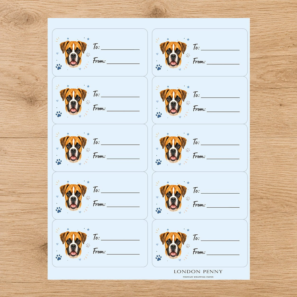 Boxer Pawprint Wishes Gift Tag Sticker Sheet