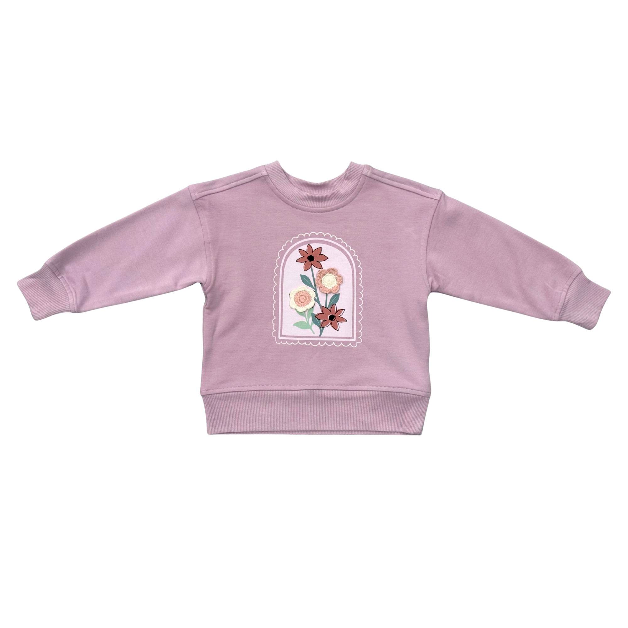 Girls Boxy Sweatshirt In Crochet Flower