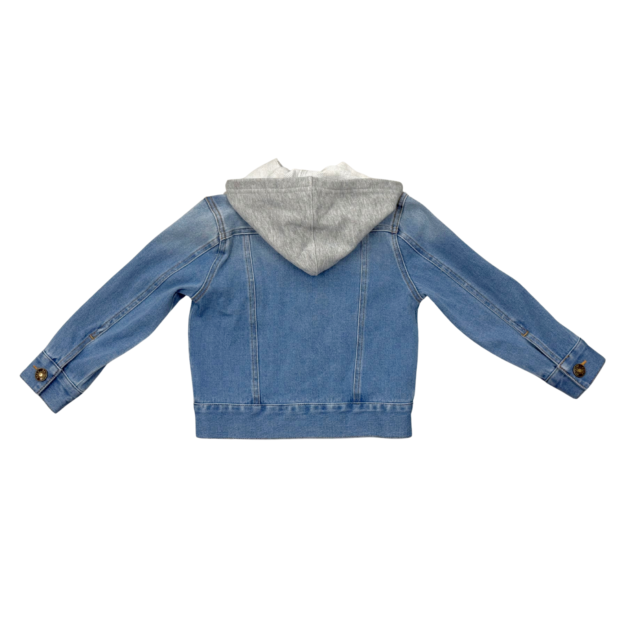 Boys Hooded Denim Jacket In Mid Blue Wash