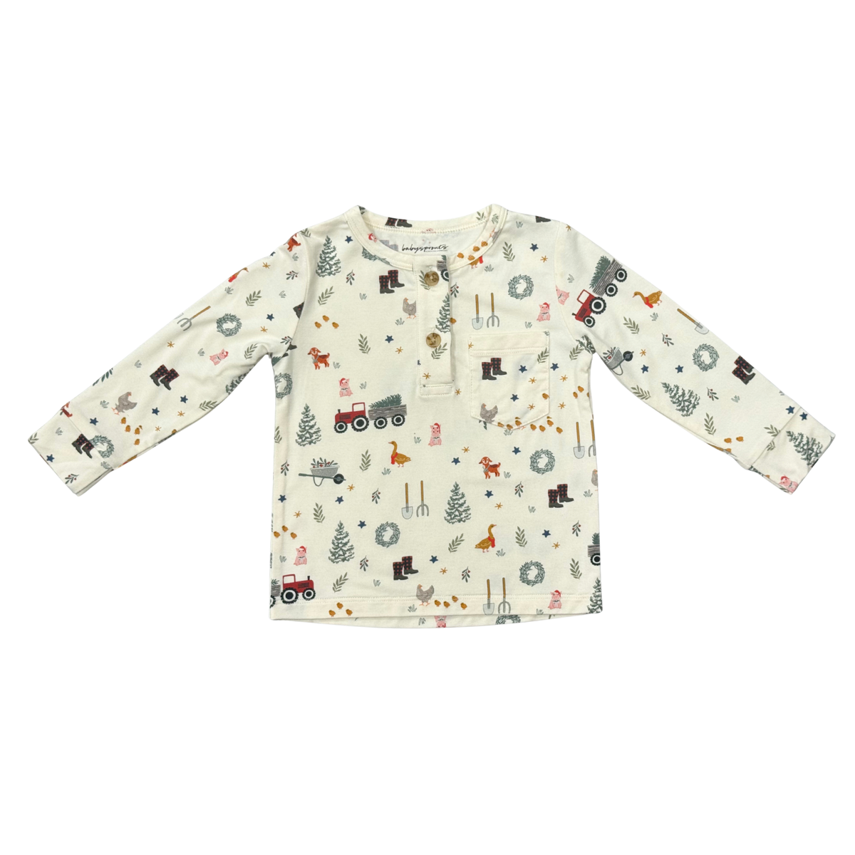 Boys Long Sleeve Henley Shirt In Christmas Farm