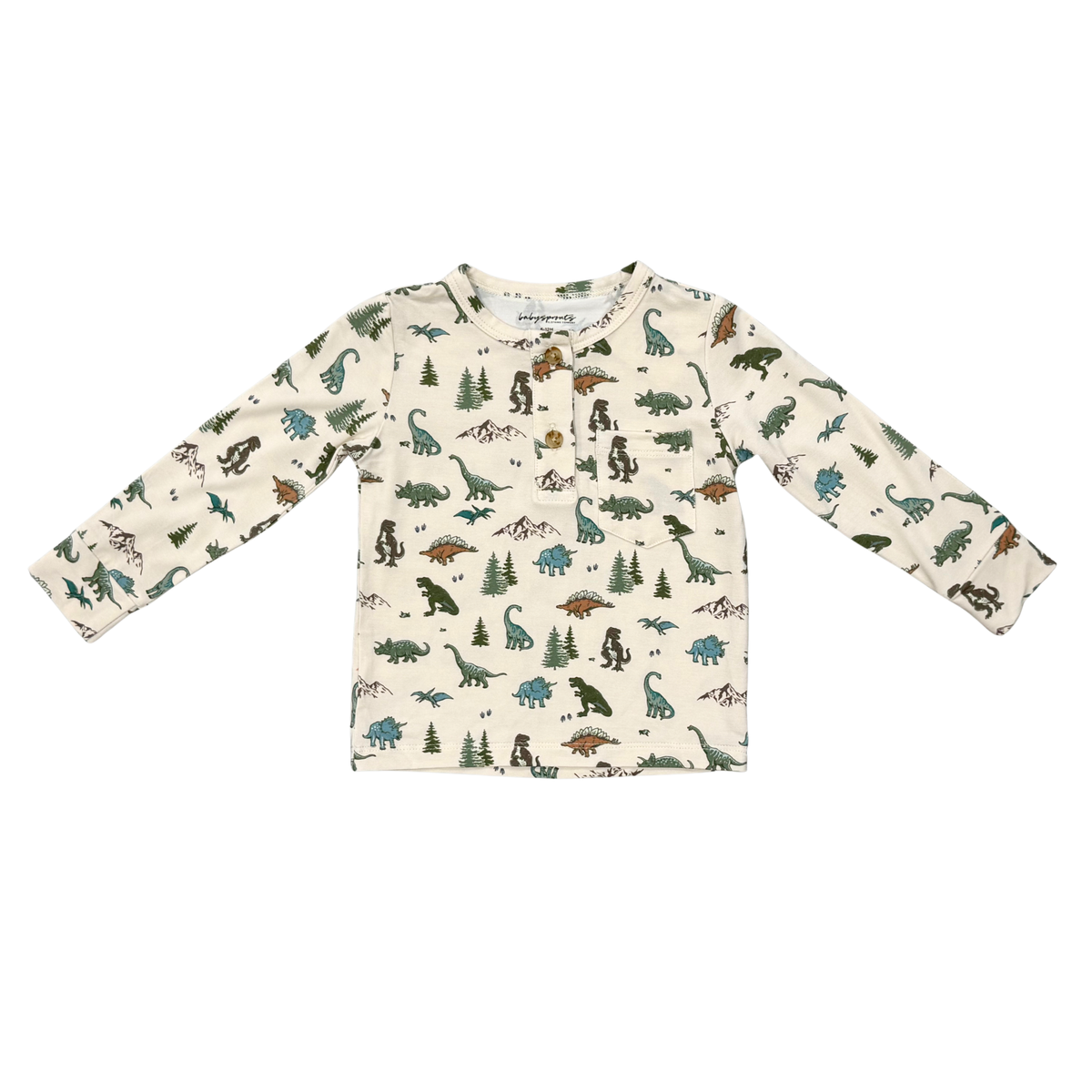 Boys Long Sleeve Henley Shirt In Dino Land