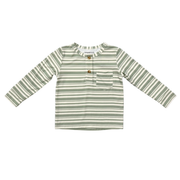 Boys Long Sleeve Henley Shirt In Sage Stripe