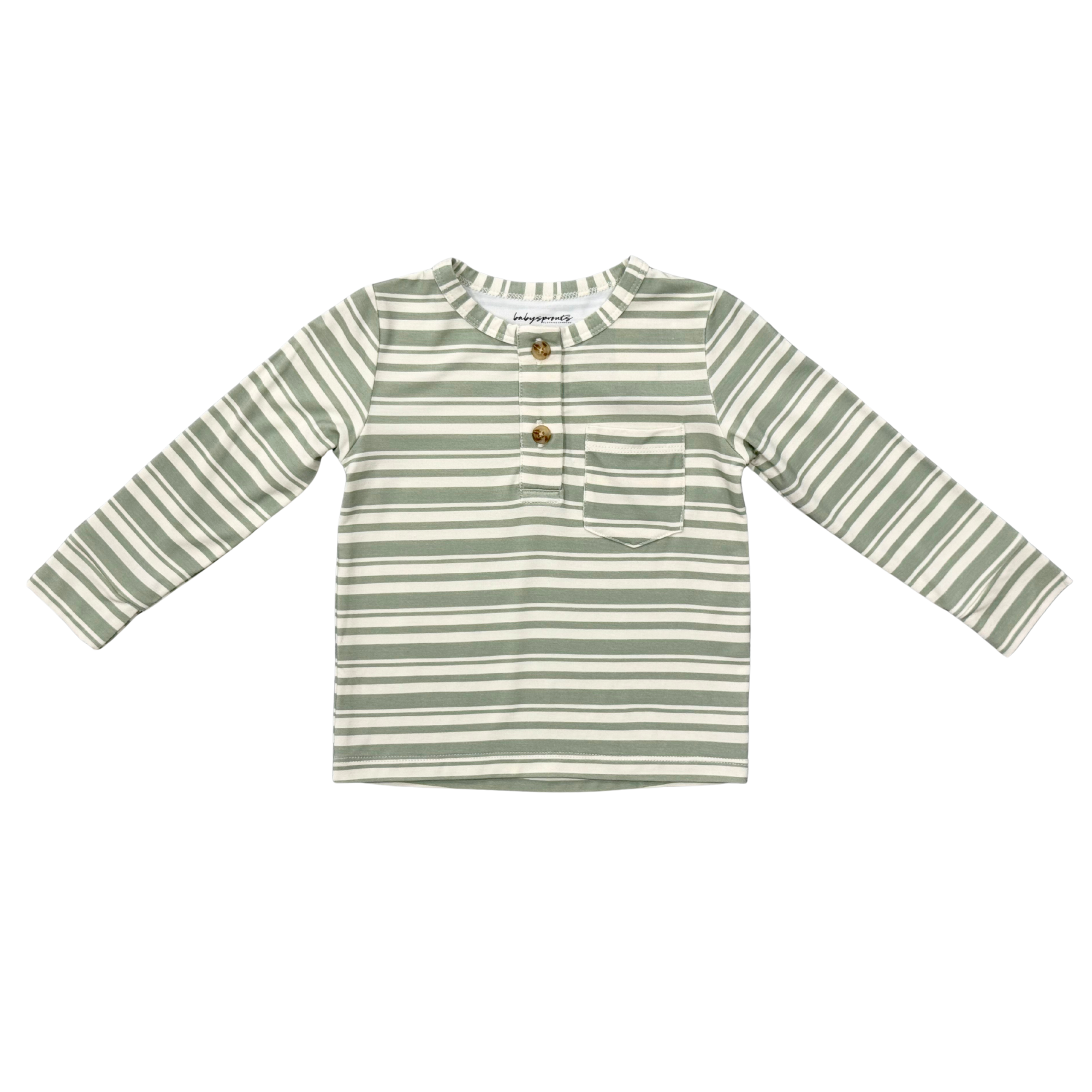 Boys Long Sleeve Henley Shirt In Sage Stripe