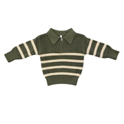 Boys Striped Zip Up Sweater In Woodland Moss Stripe