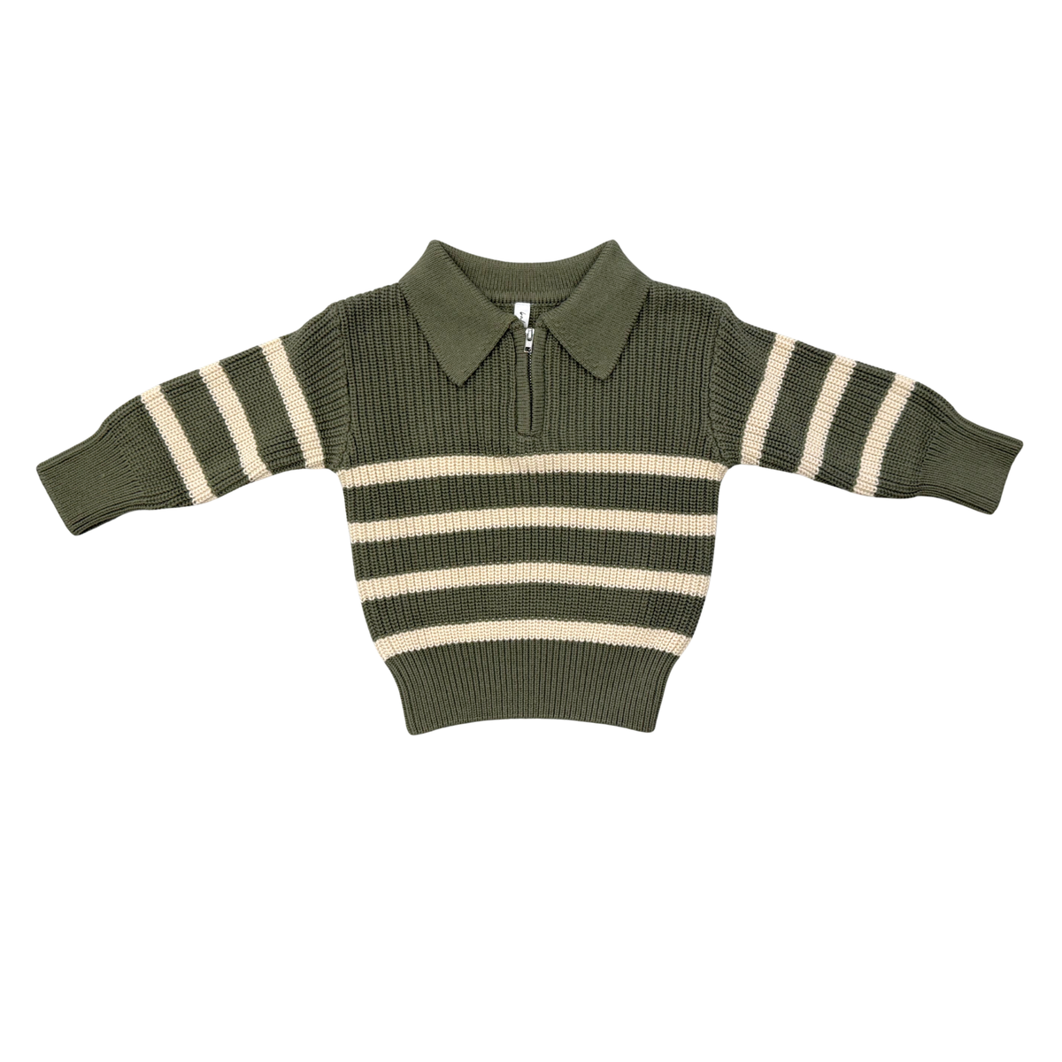 Boys Striped Zip Up Sweater In Woodland Moss Stripe