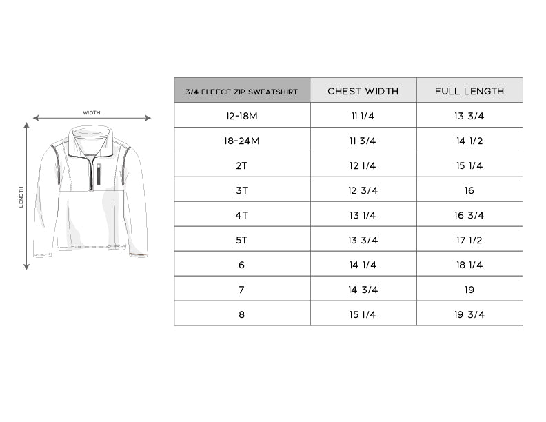 Boy's 3/4 Fleece Zip Sweatshirt