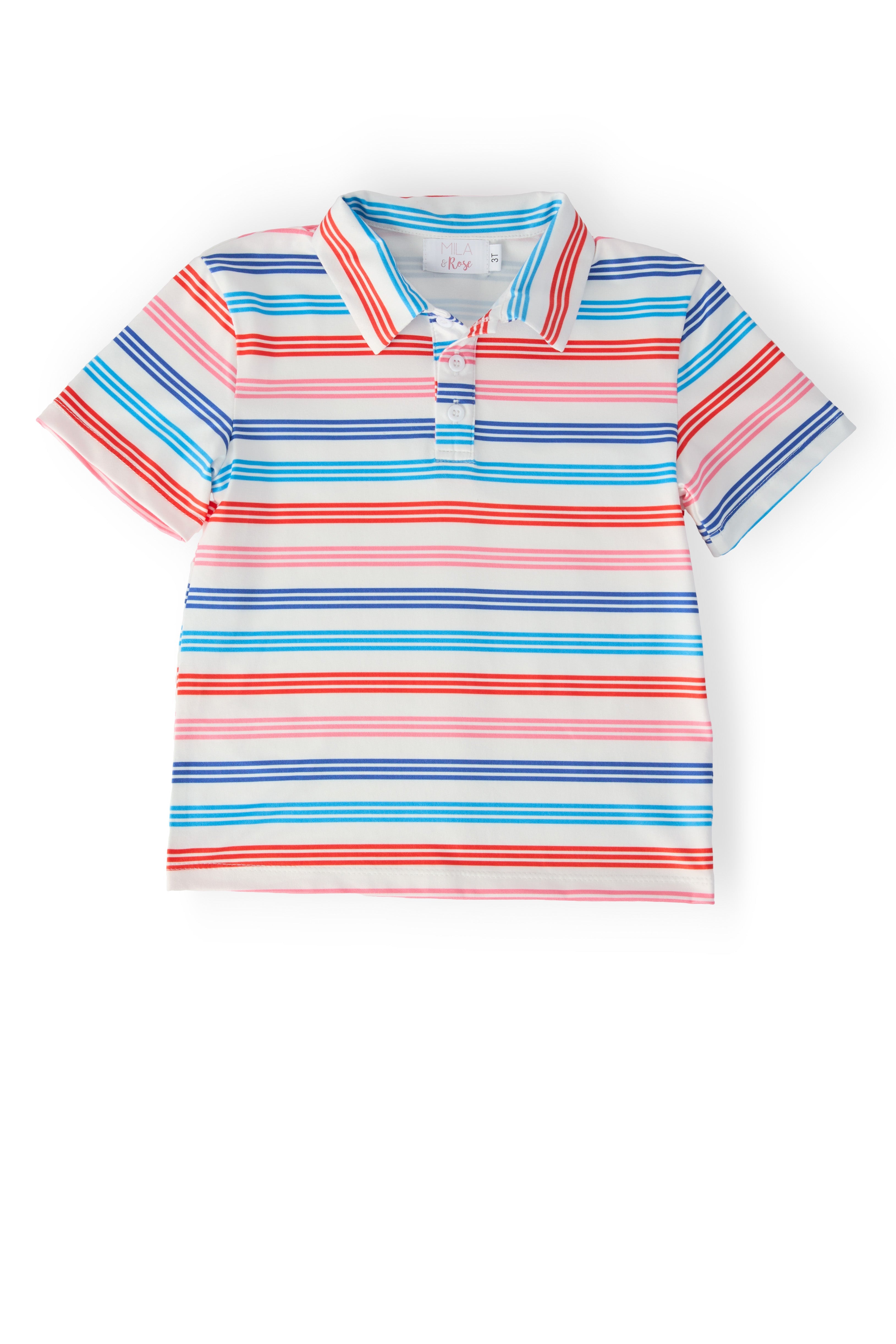 Boys Red, White & Stripe S/s Polo