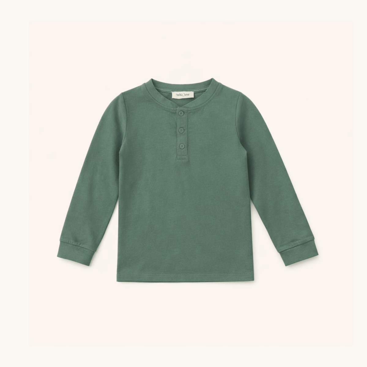 Boys' Long Sleeve Henley In Dark Green