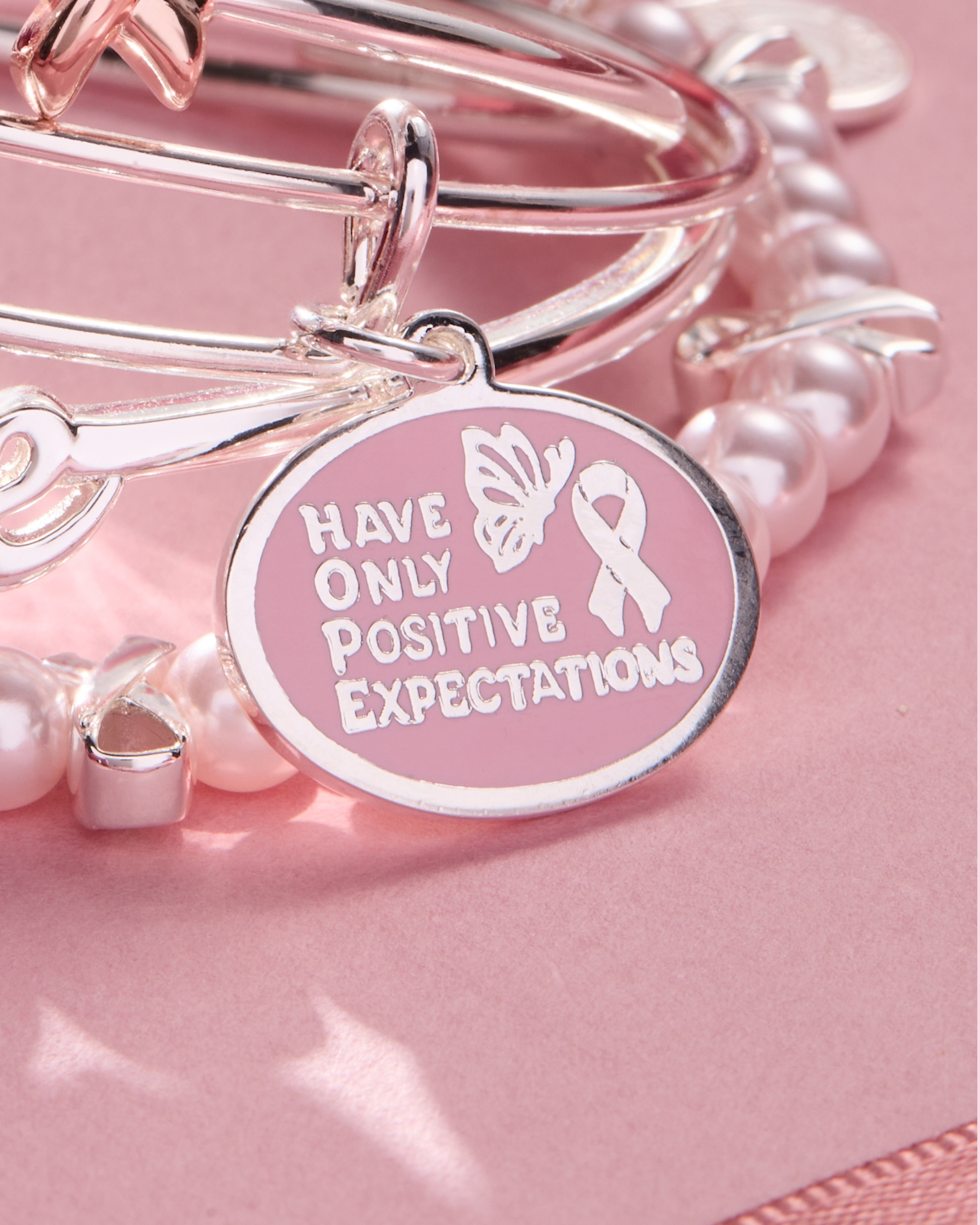 'hope' Breast Cancer Awareness Charm Bangle Set Of 2
