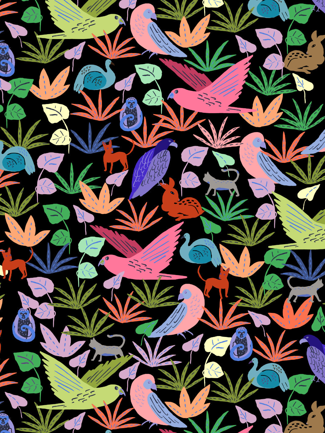 'bright Animales' Wallpaper By Tea Collection - Black