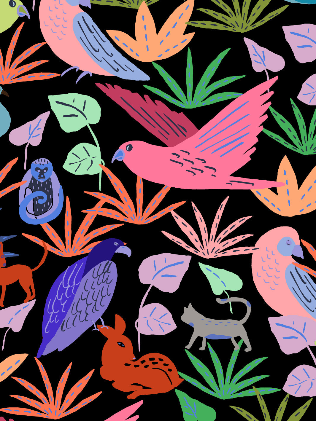 'bright Animales' Wallpaper By Tea Collection - Black