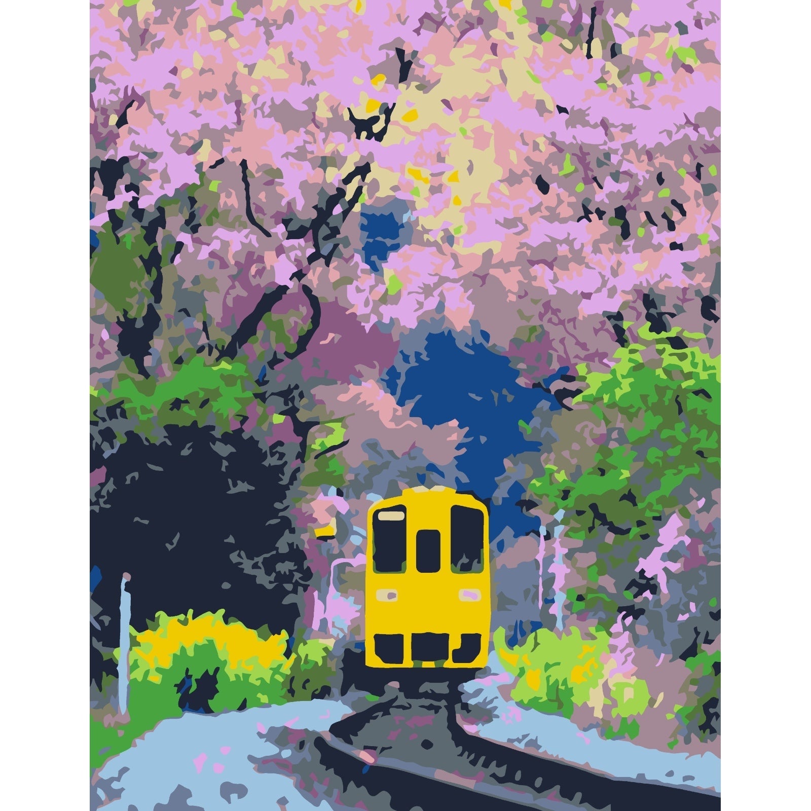 Bright Train – Paint By Numbers Kit | Artwille | 14x18 Inch Canvas