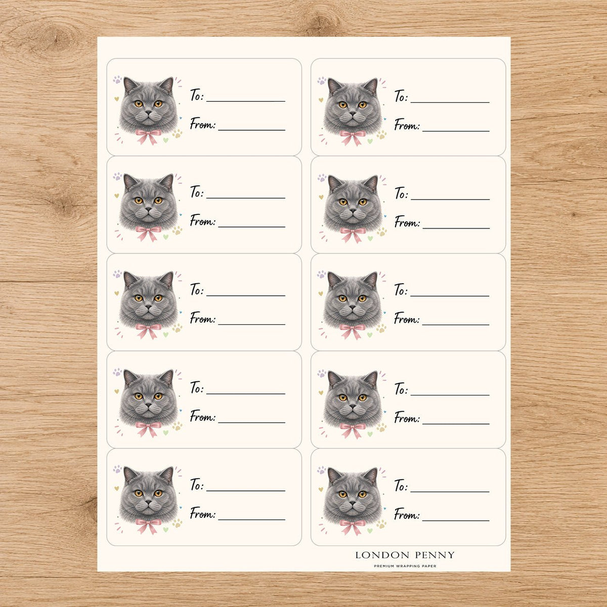 British Shorthair Purrfectly Yours Gift Tag Sticker Sheet