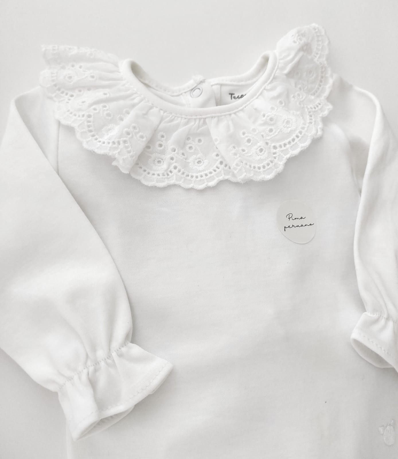 Broderie Long Sleeve Bodysuit, White