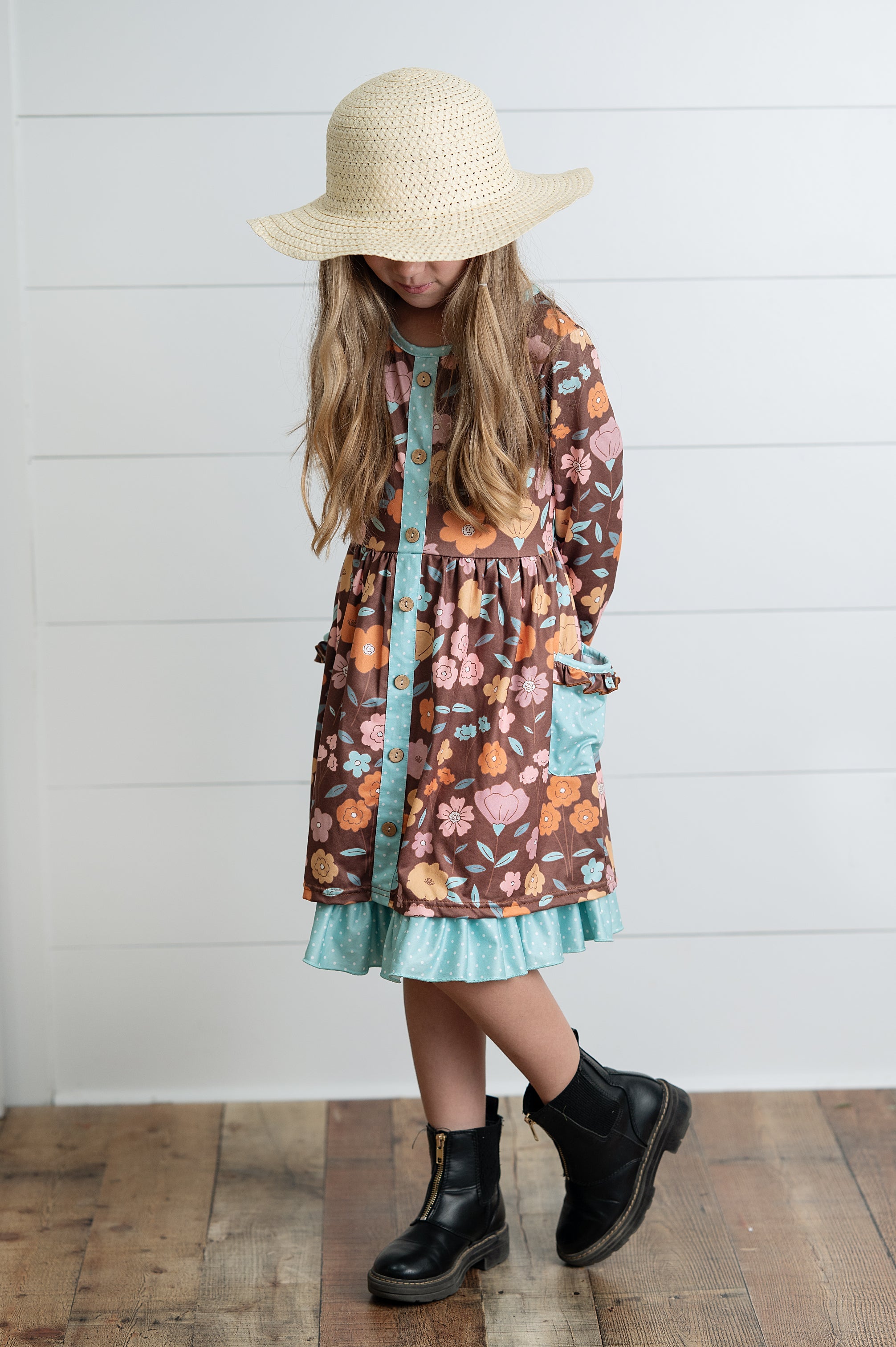 Brown Floral Pocket Tie Dress