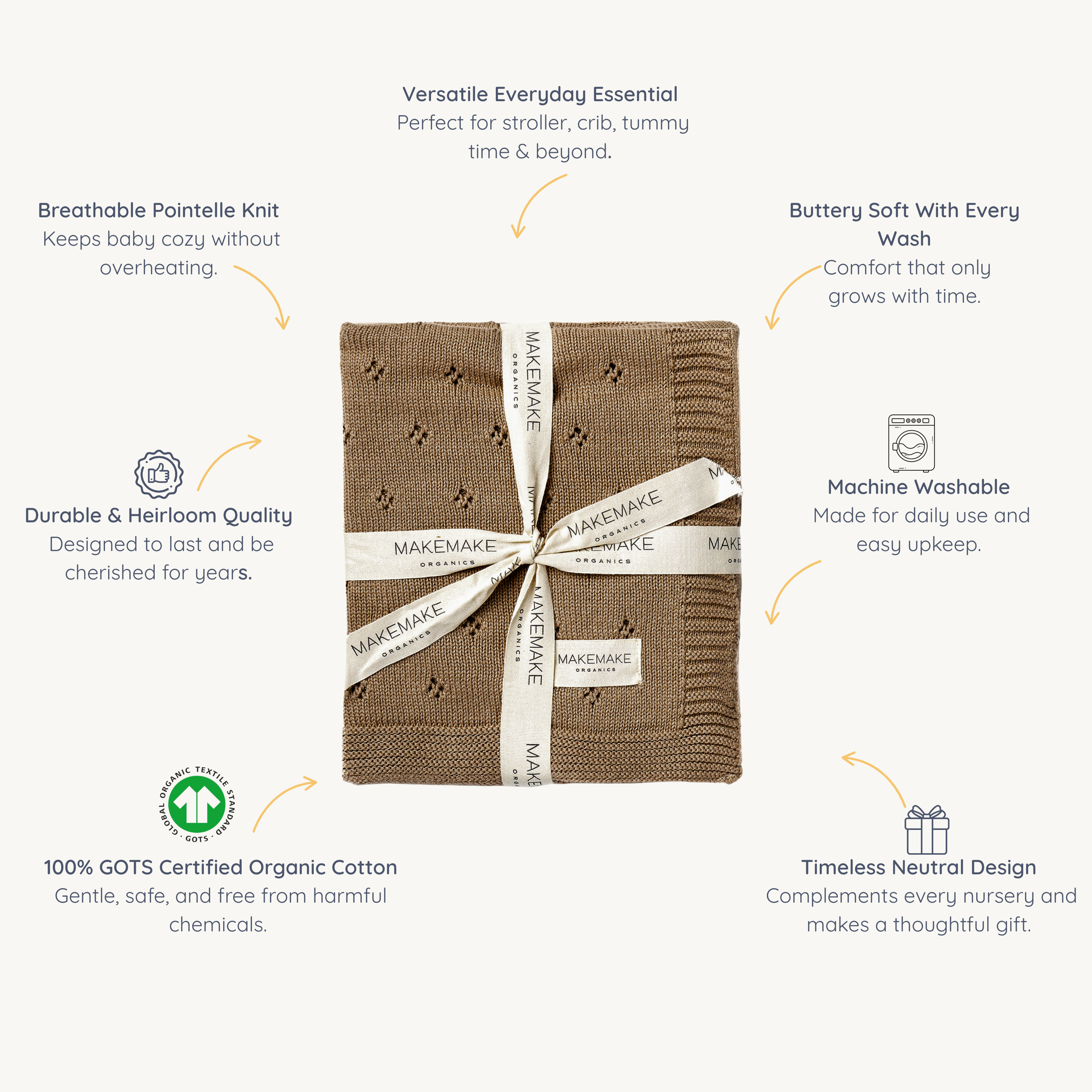 Organic Cotton Pointelle Baby Blanket - Brown