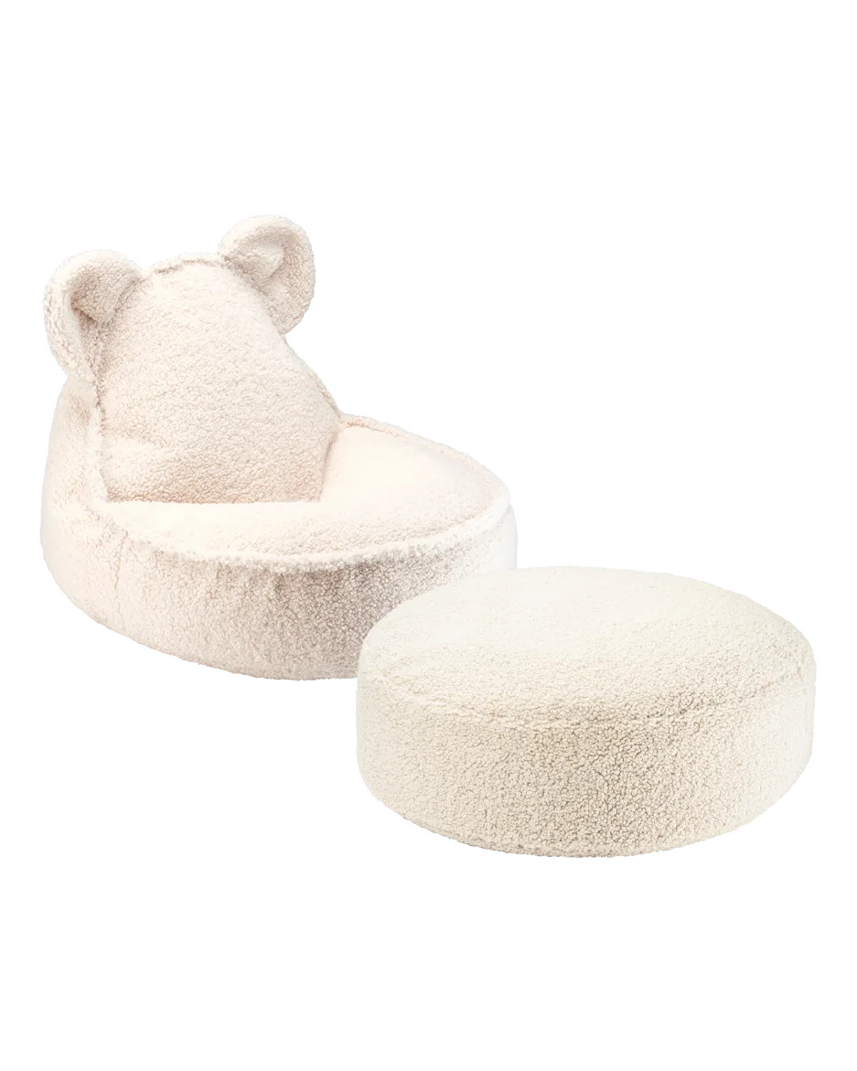 Cream White Bear Beanbag And Ottoman Set