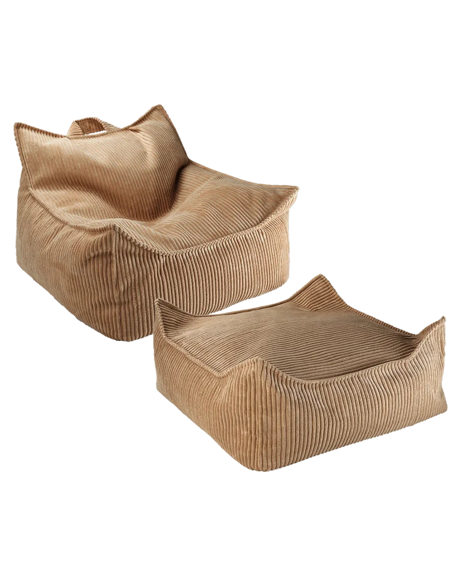 Toffee Beanbag Chair And Ottoman Set
