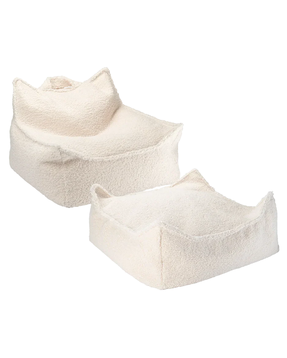 Cream White Beanbag Chair And Ottoman Set