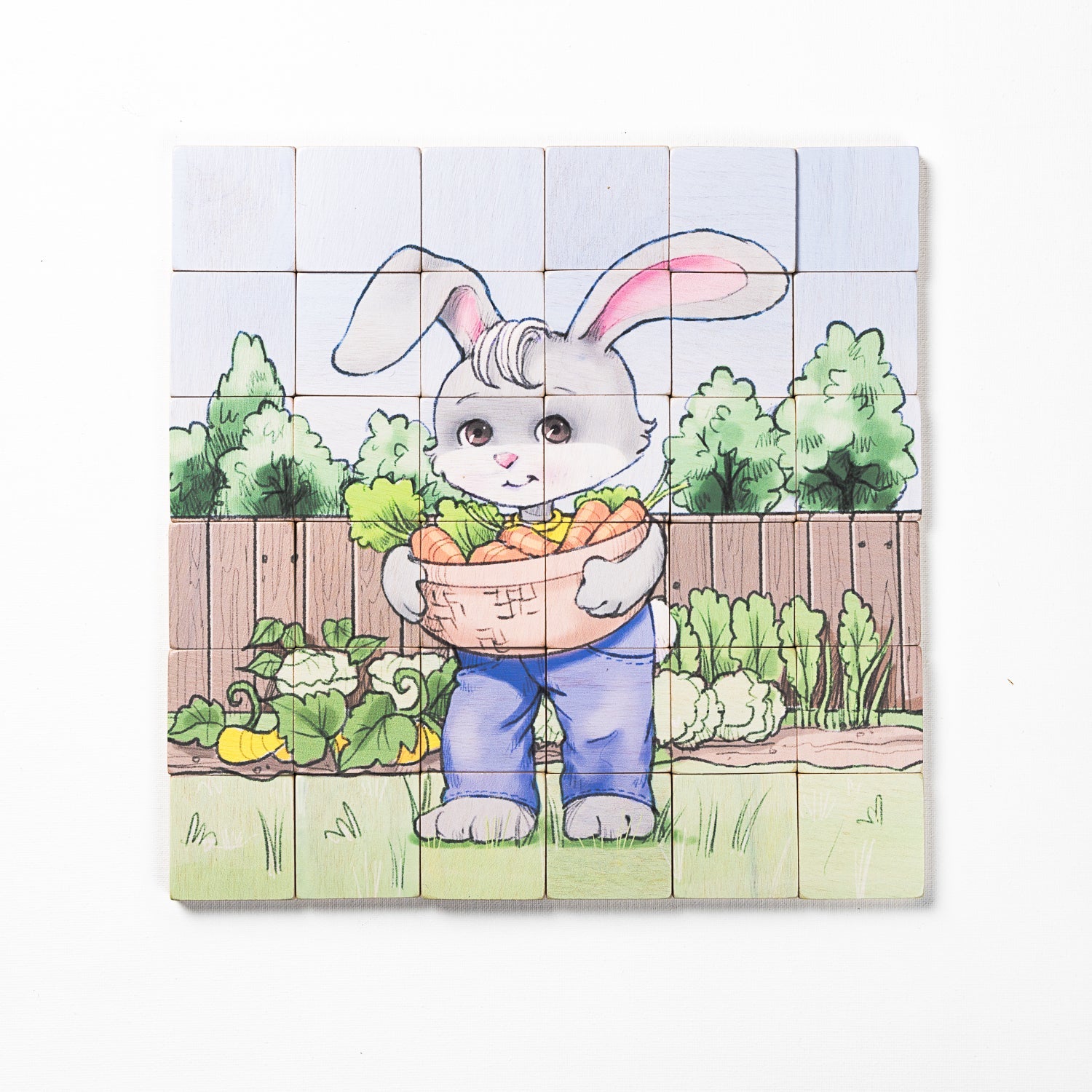 Magic Magnetic Wooden Puzzle With Cotton Bag - Bunny Gardener | Made In The Canada | Printed With Non-toxic Ink In The Usa 🇺🇸