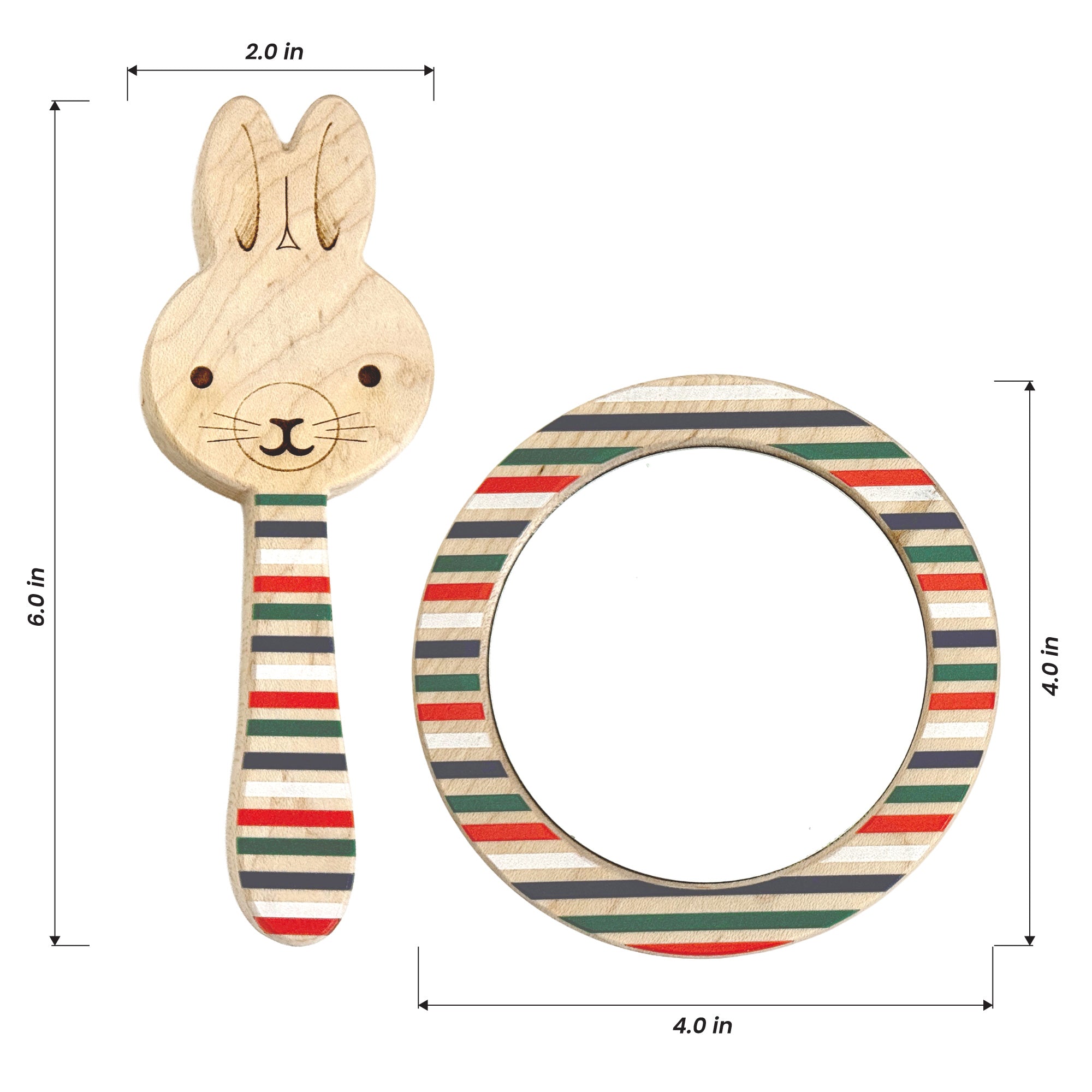 Printed Bunny Single-piece Rattle And Matching Mirror