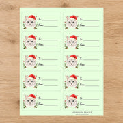 Burmilla Santa Paws Gift Tag Sticker Sheet