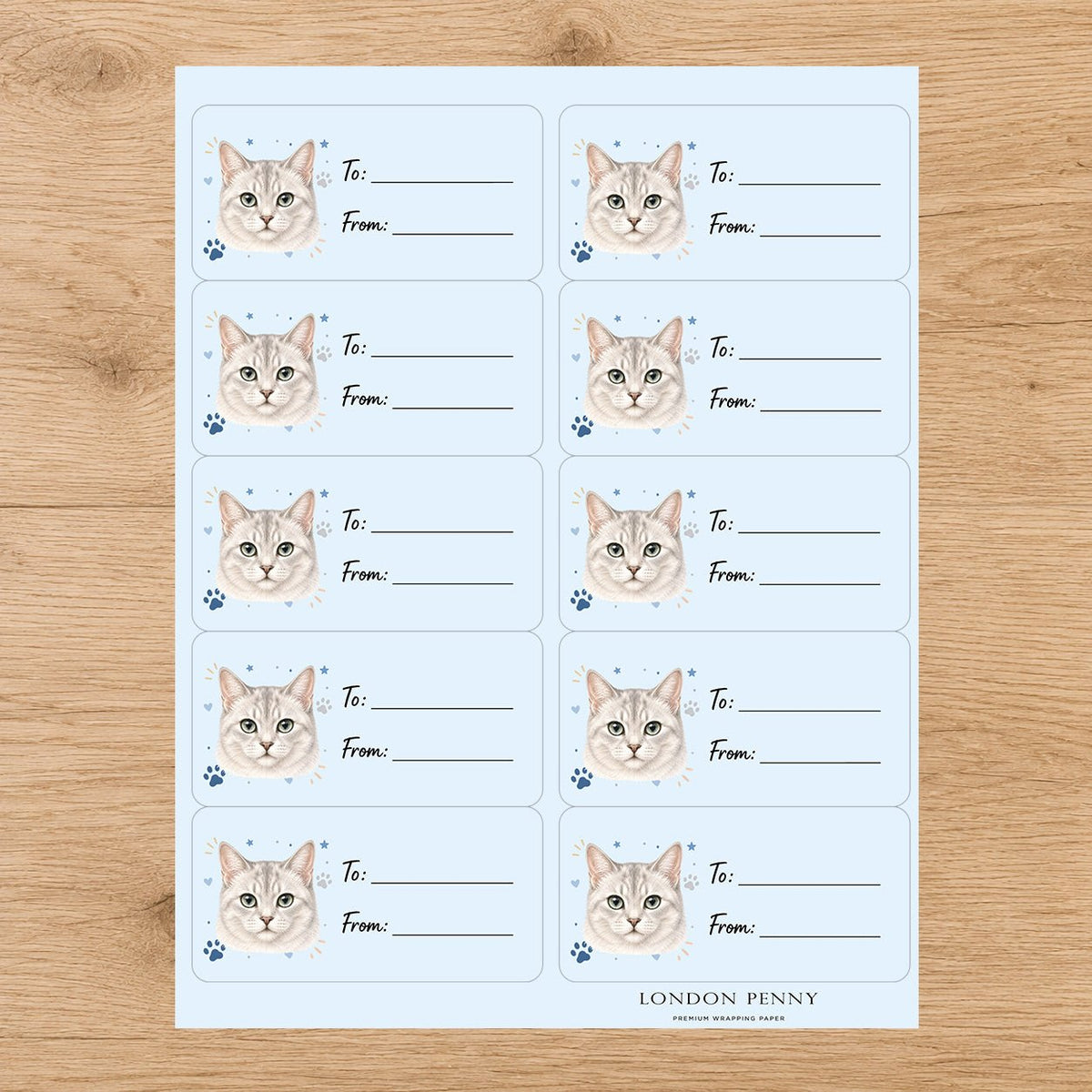 Burmilla Pawprint Wishes Gift Tag Sticker Sheet