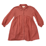 Girls Button Front Gauze Dress In Brick Dust
