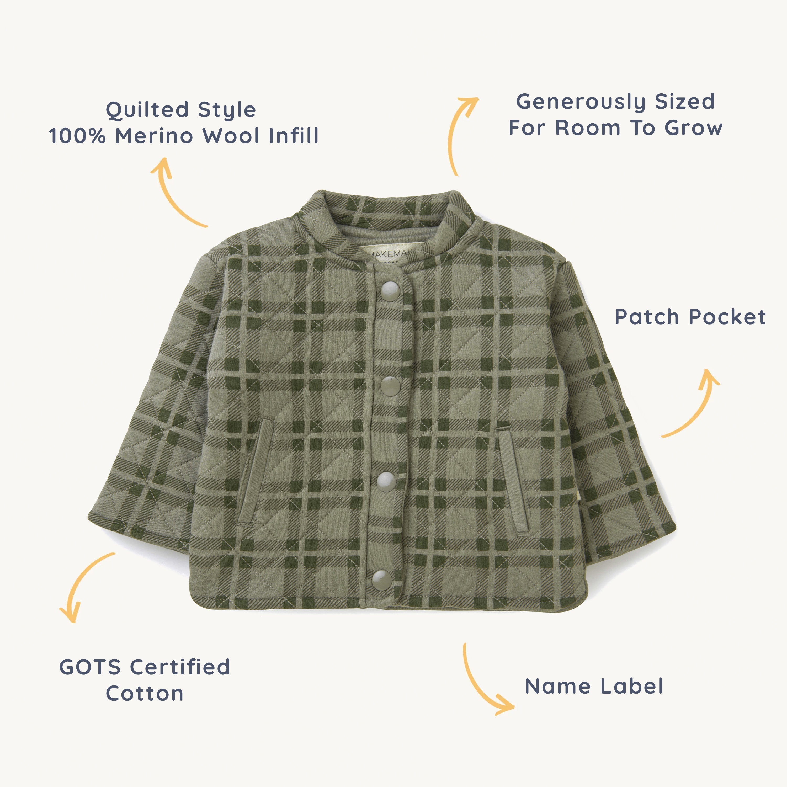 Organic Merino Wool Buttoned Jacket - Plaid