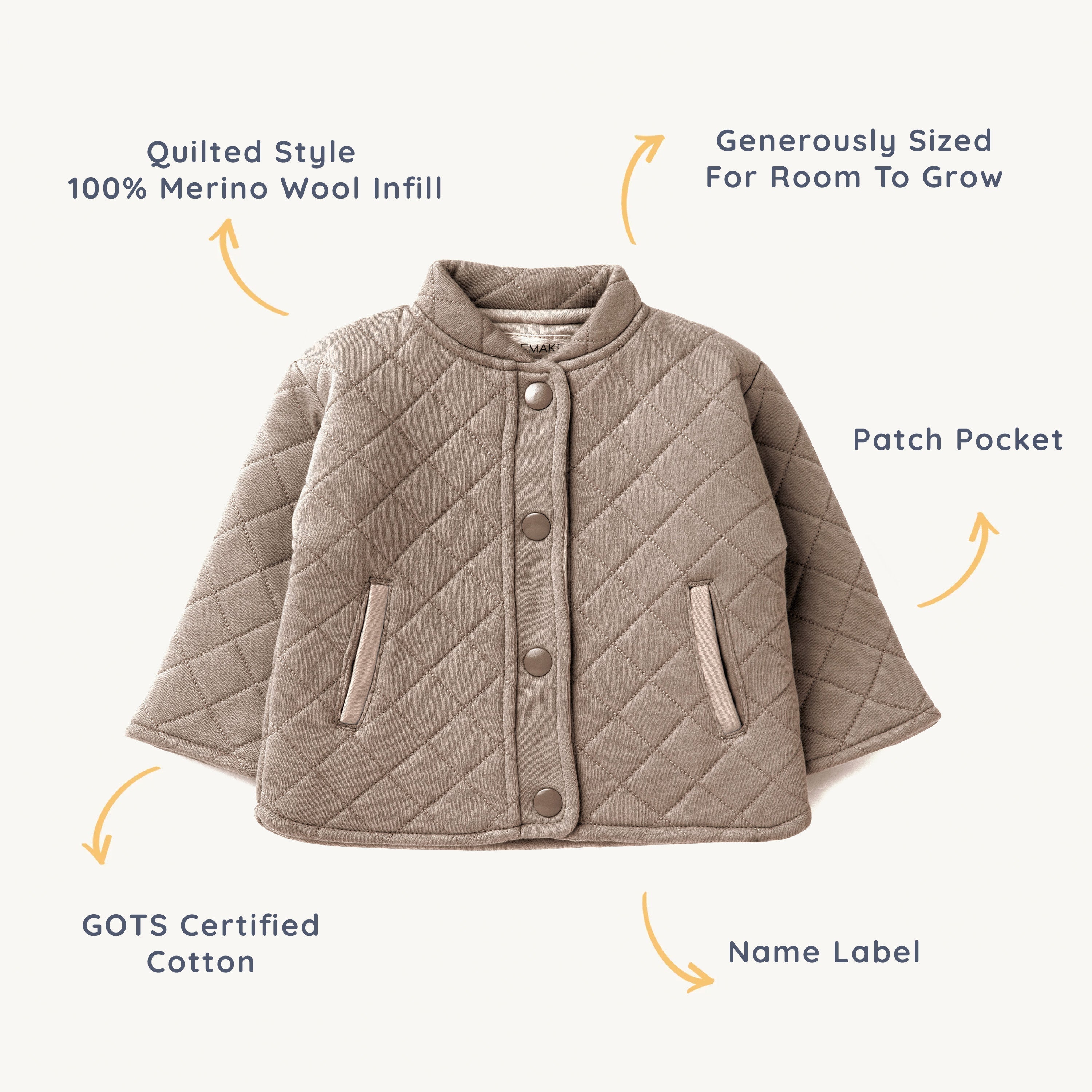 Organic Merino Wool Buttoned Jacket - Mocha