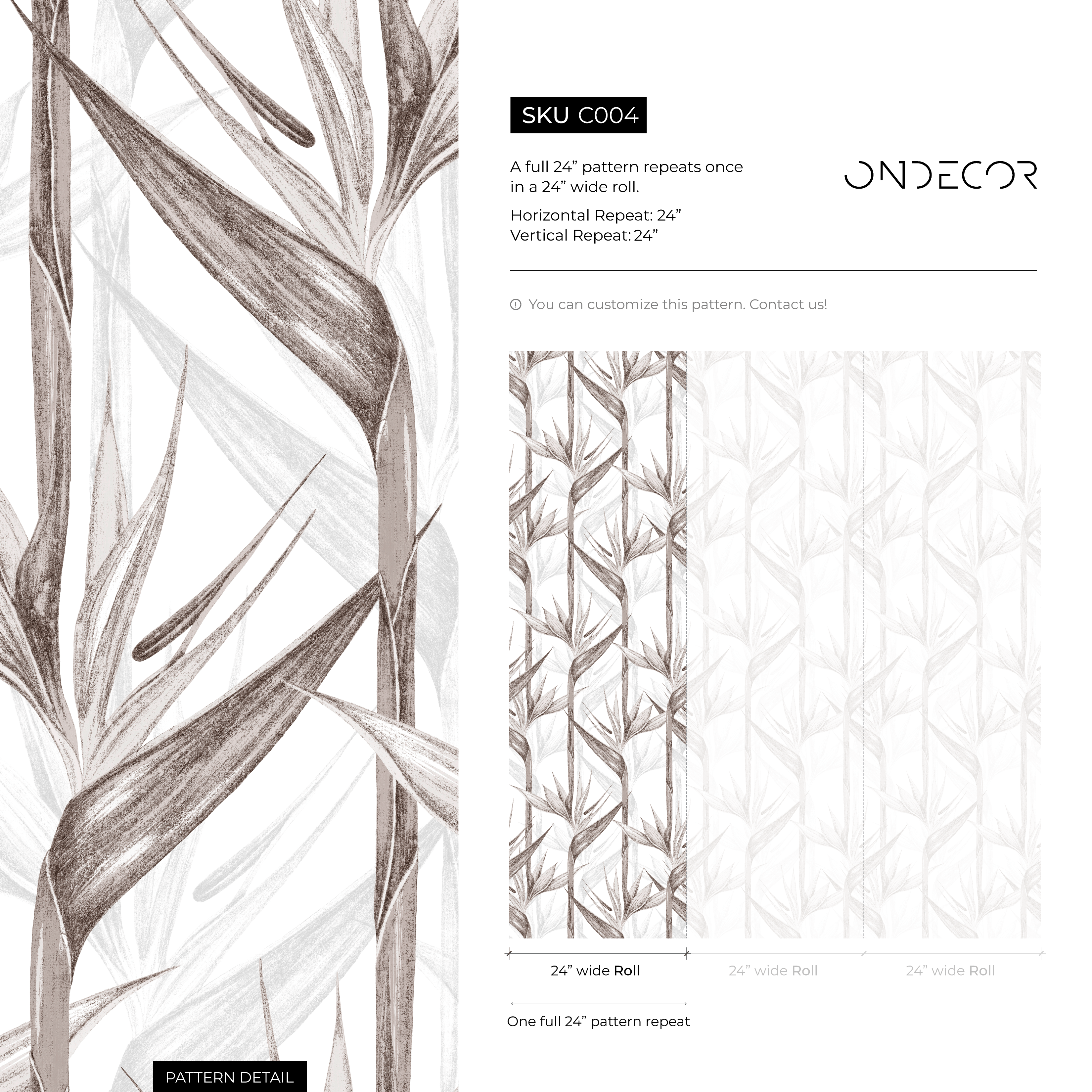 Botanical Wallpaper With Bird Of Paradise Flowers In Brown And Gray - C004