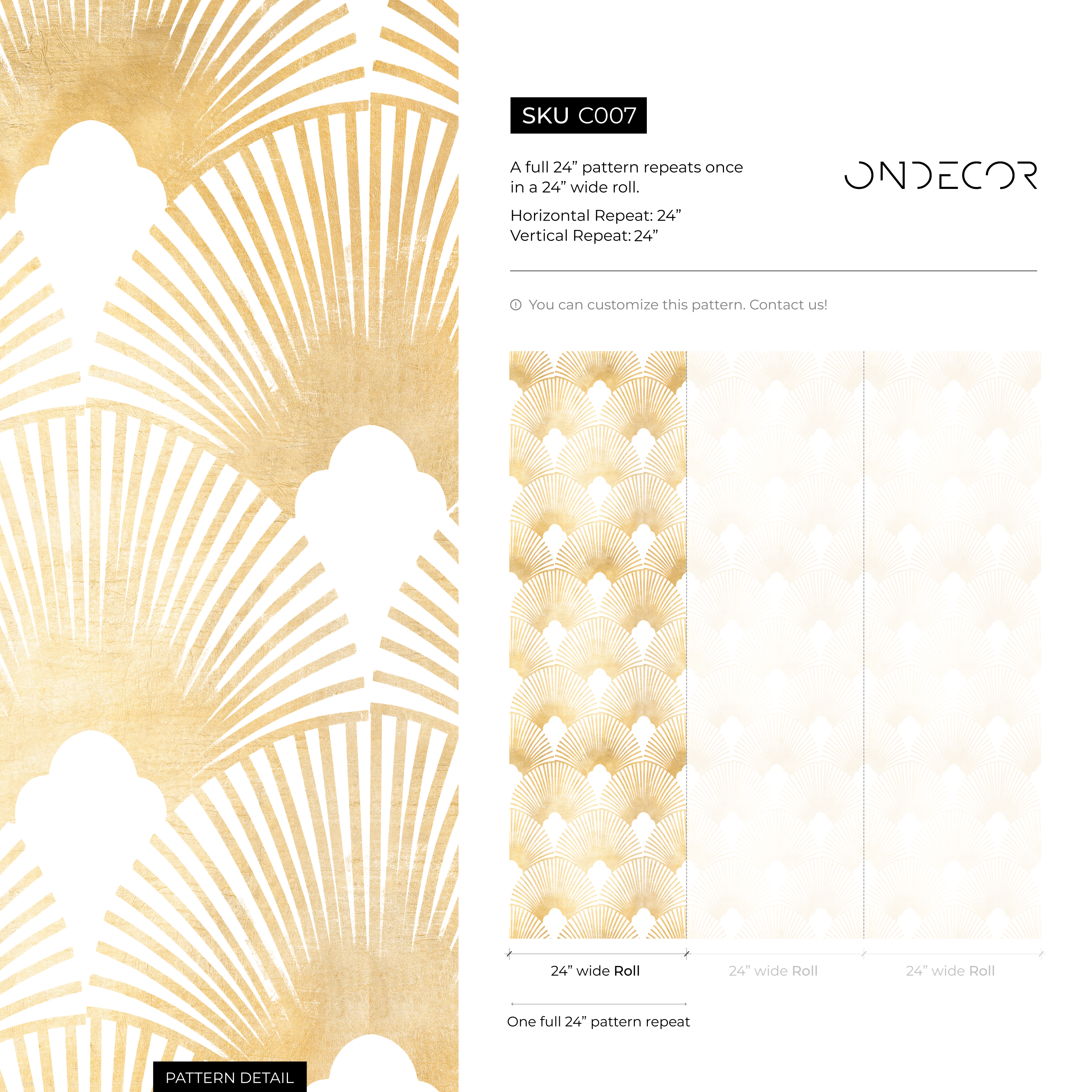 Art Deco Wallpaper With A Scalloped Fan Motif In Gold - C007