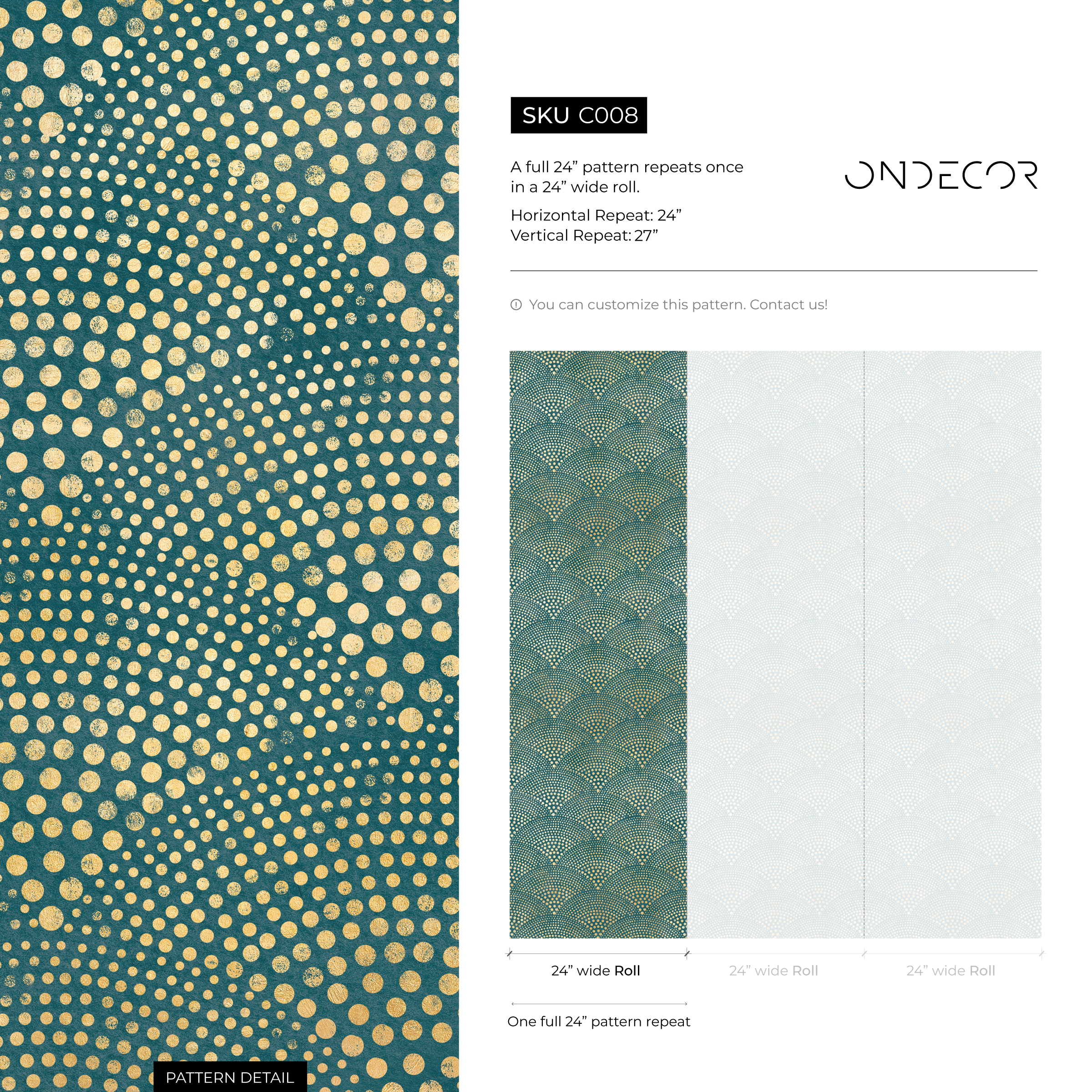 Geometric Wallpaper With A Radiating Dot Motif In Teal And Gold - C008