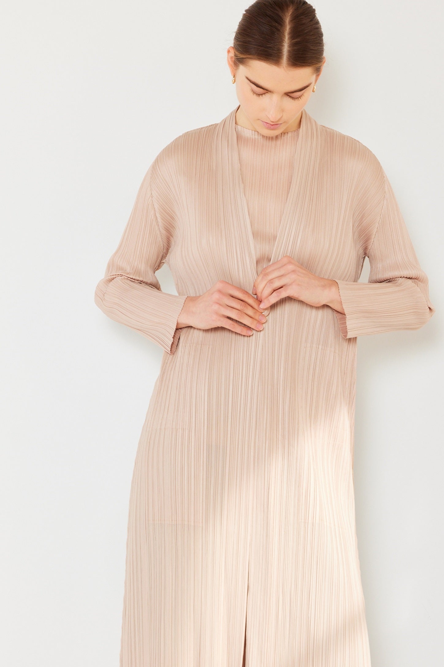 Pleated Long Sleeve Cardigan Buster - C02lg_beige