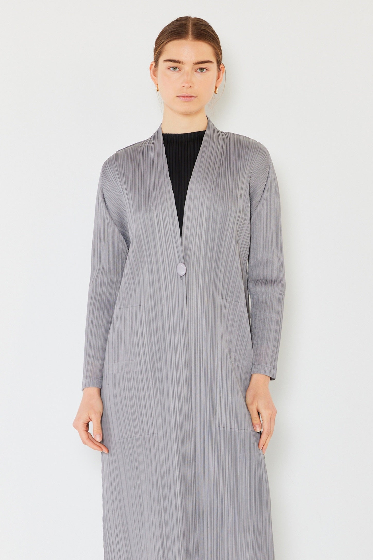 Pleated Long Sleeve Cardigan Buster - C02lg_gray