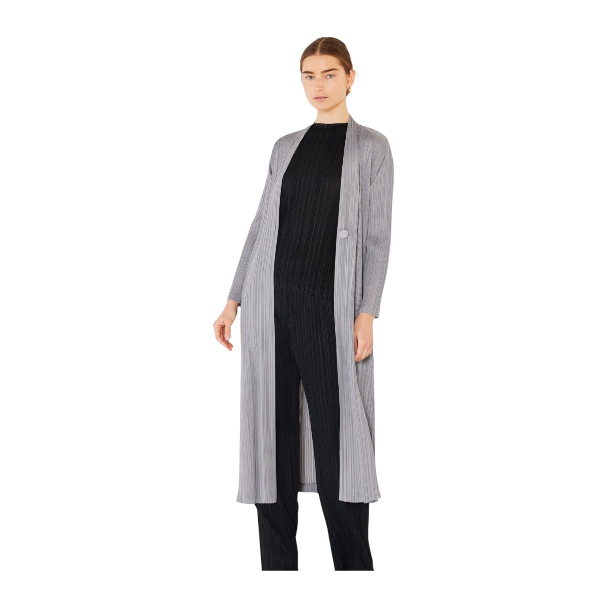 Pleated Long Sleeve Cardigan Buster - C02lg_gray
