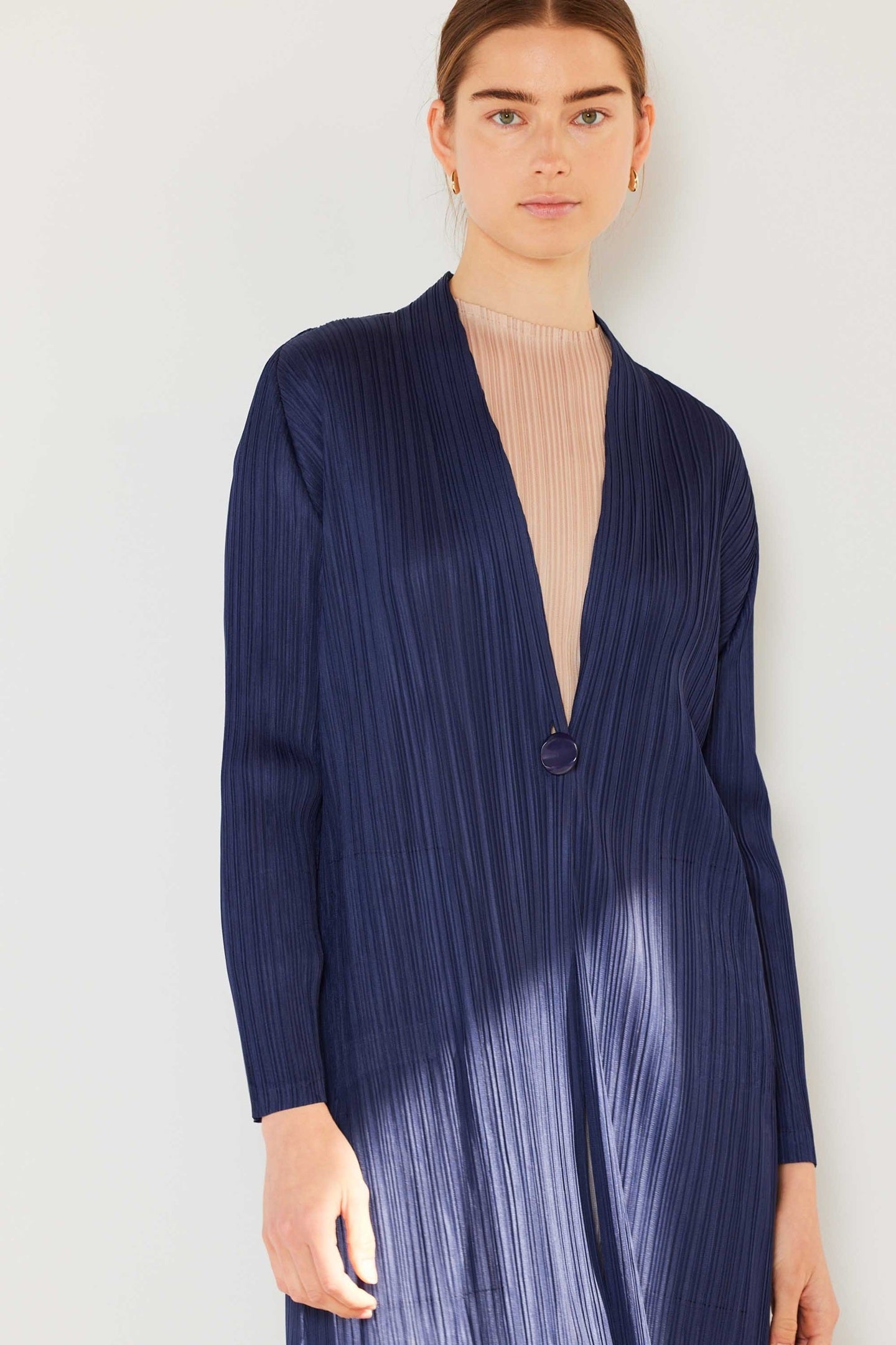 Pleated Long Sleeve Cardigan Buster - C02lg_navy