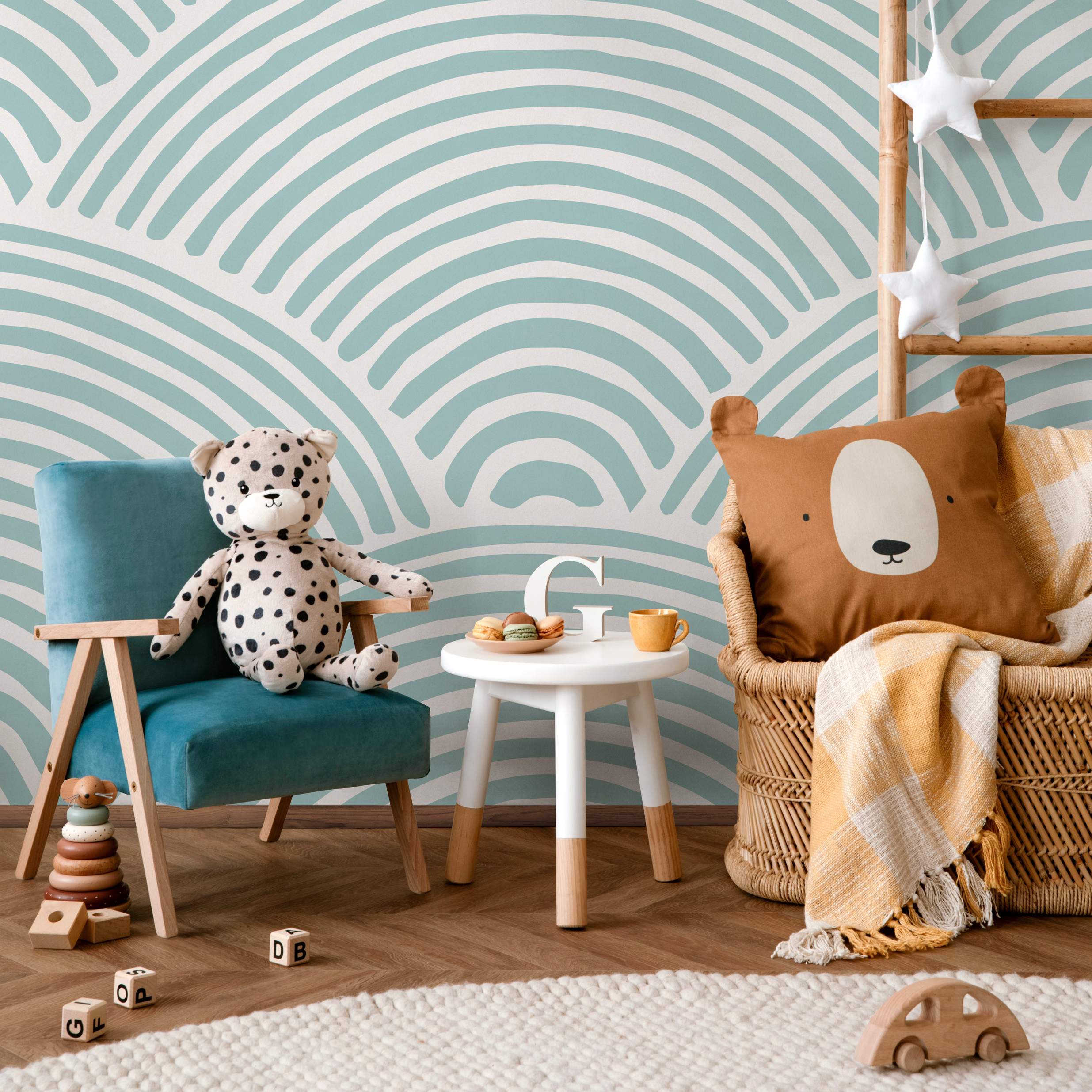 Abstract Wallpaper With A Hand-drawn Wave Motif In Light Blue - C030
