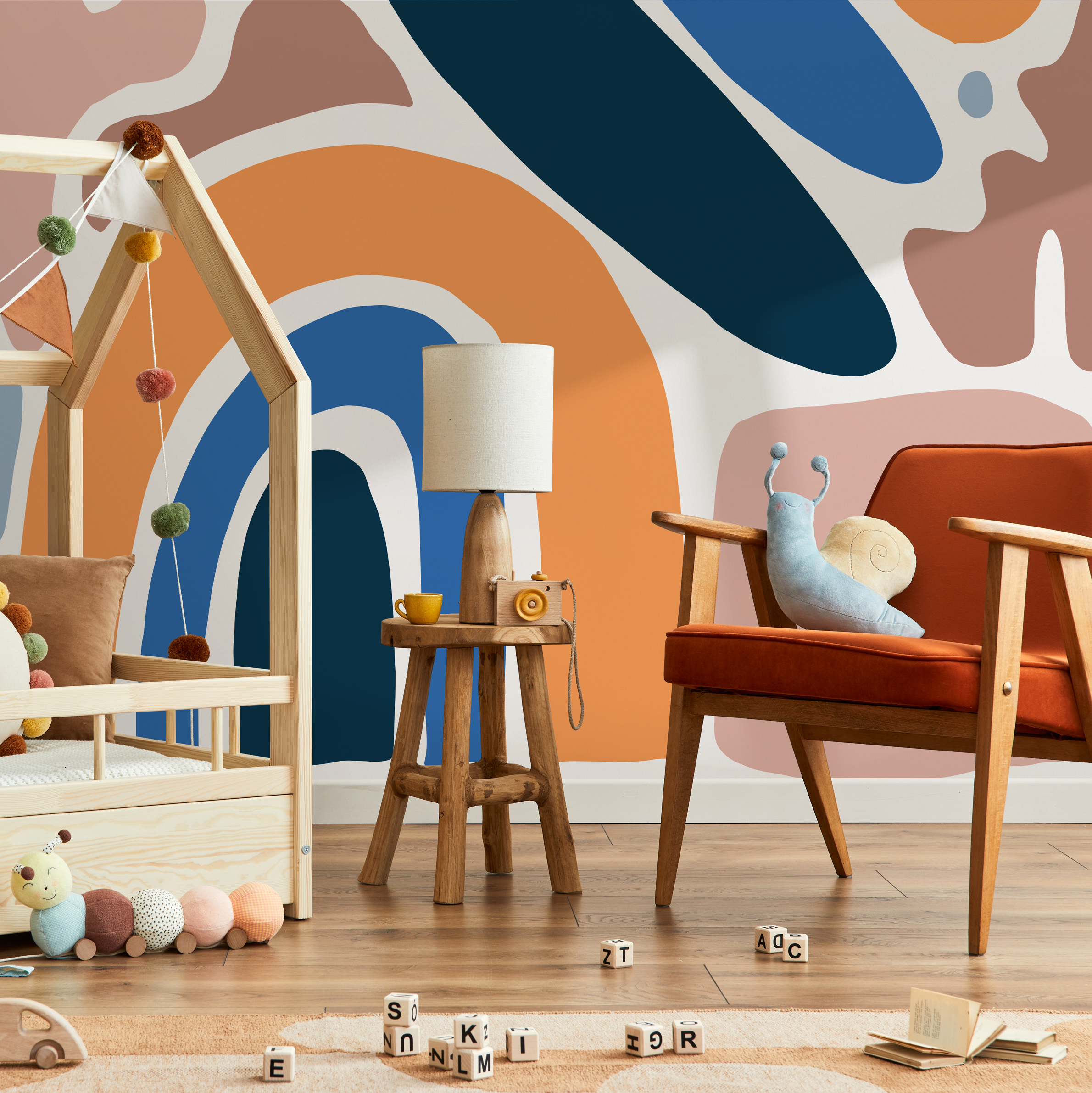 Abstract Wallpaper With An Organic Rainbow In Orange, Blue, And Pink - C071