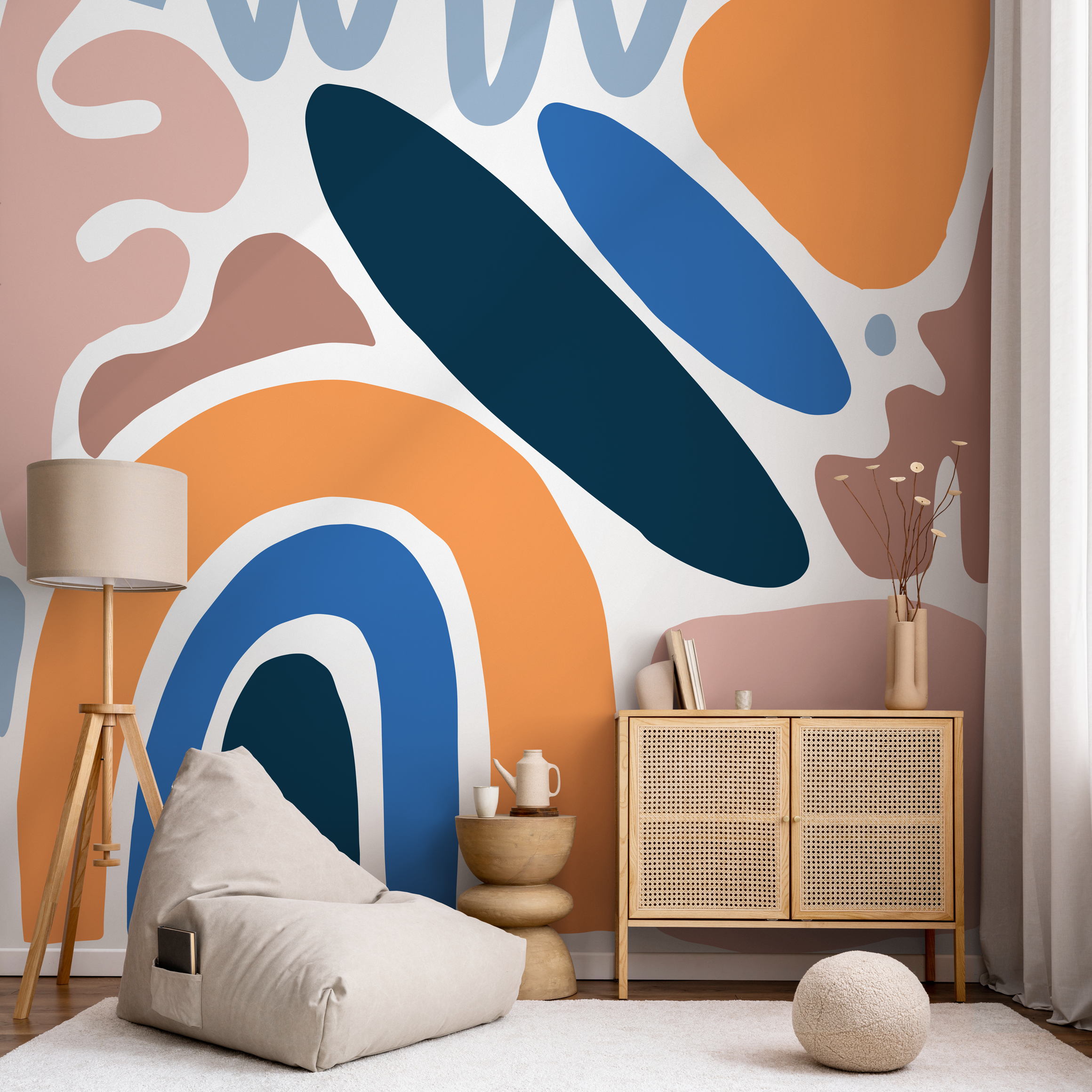 Abstract Wallpaper With An Organic Rainbow In Orange, Blue, And Pink - C071