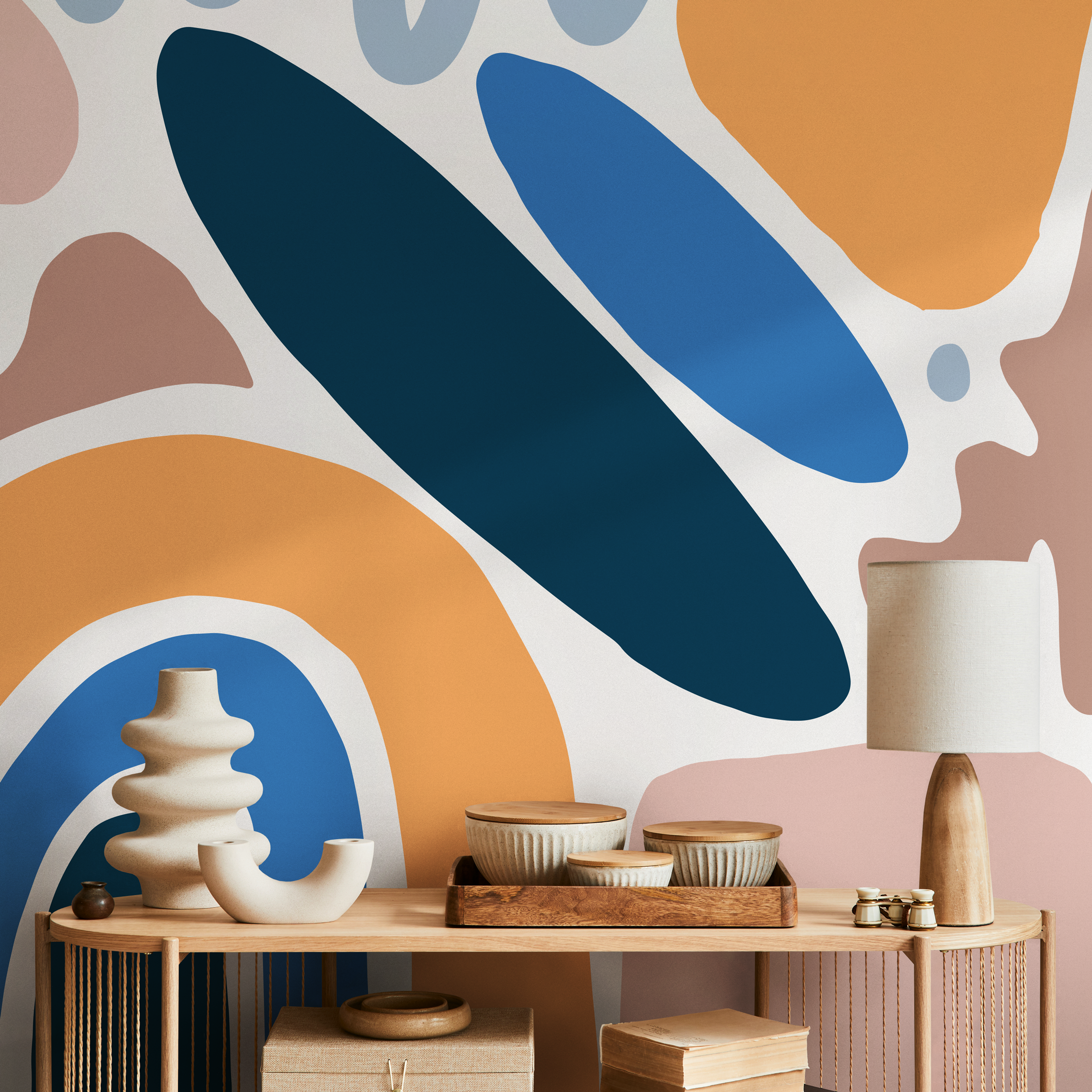 Abstract Wallpaper With An Organic Rainbow In Orange, Blue, And Pink - C071