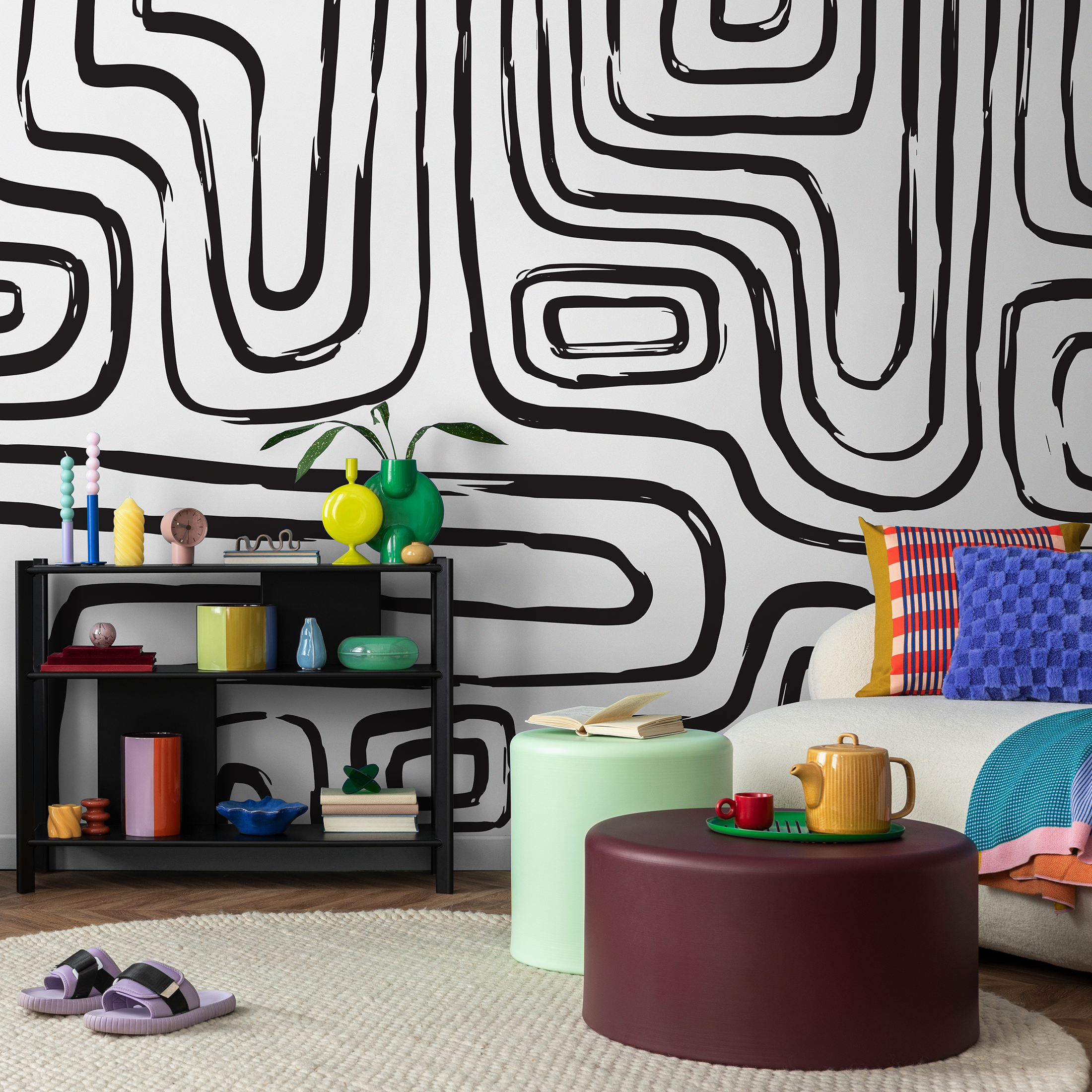 Abstract Wallpaper With Bold Brush Stroke Lines In Black - C091