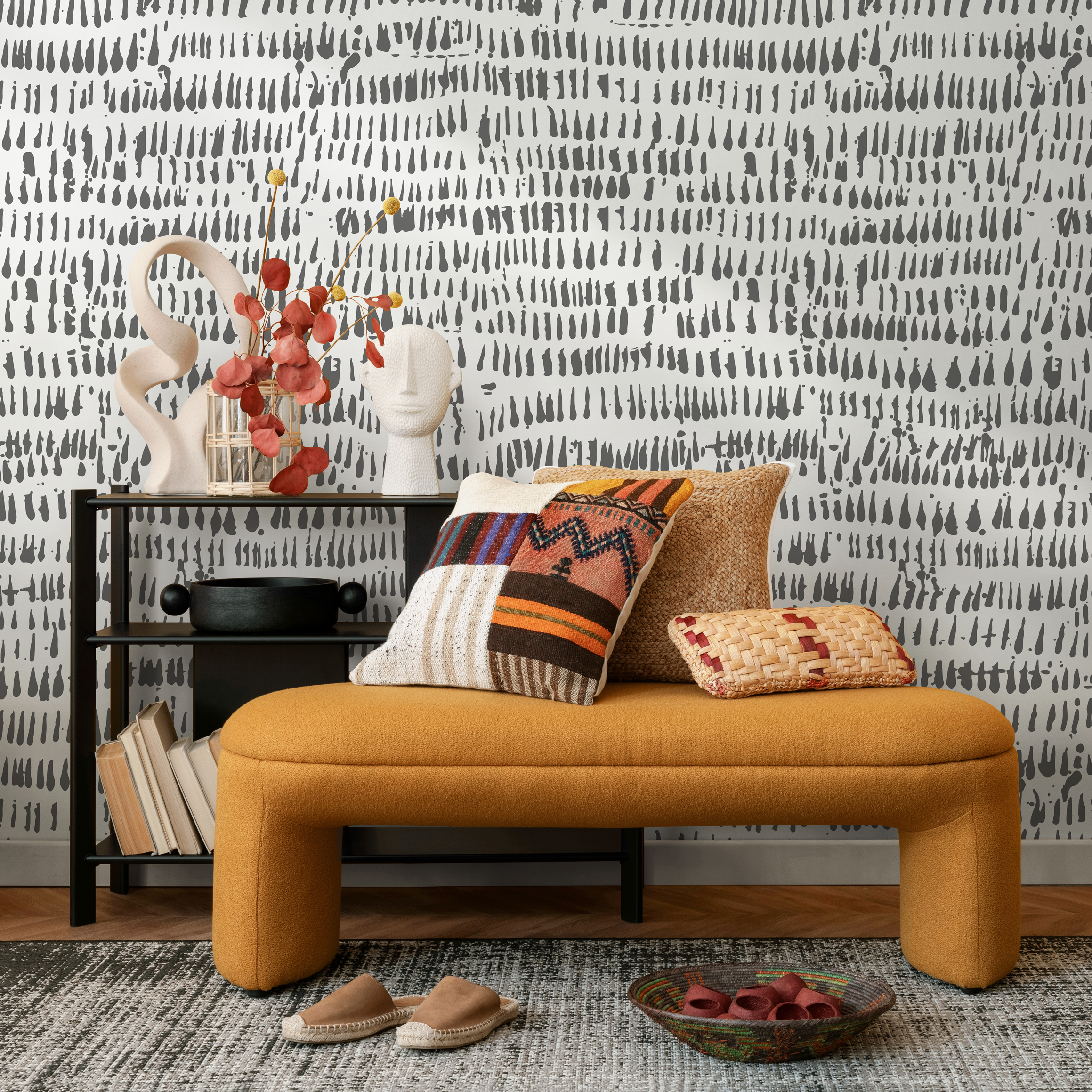 Abstract Wallpaper With Hand-drawn Brushstrokes In Gray - As1-c098